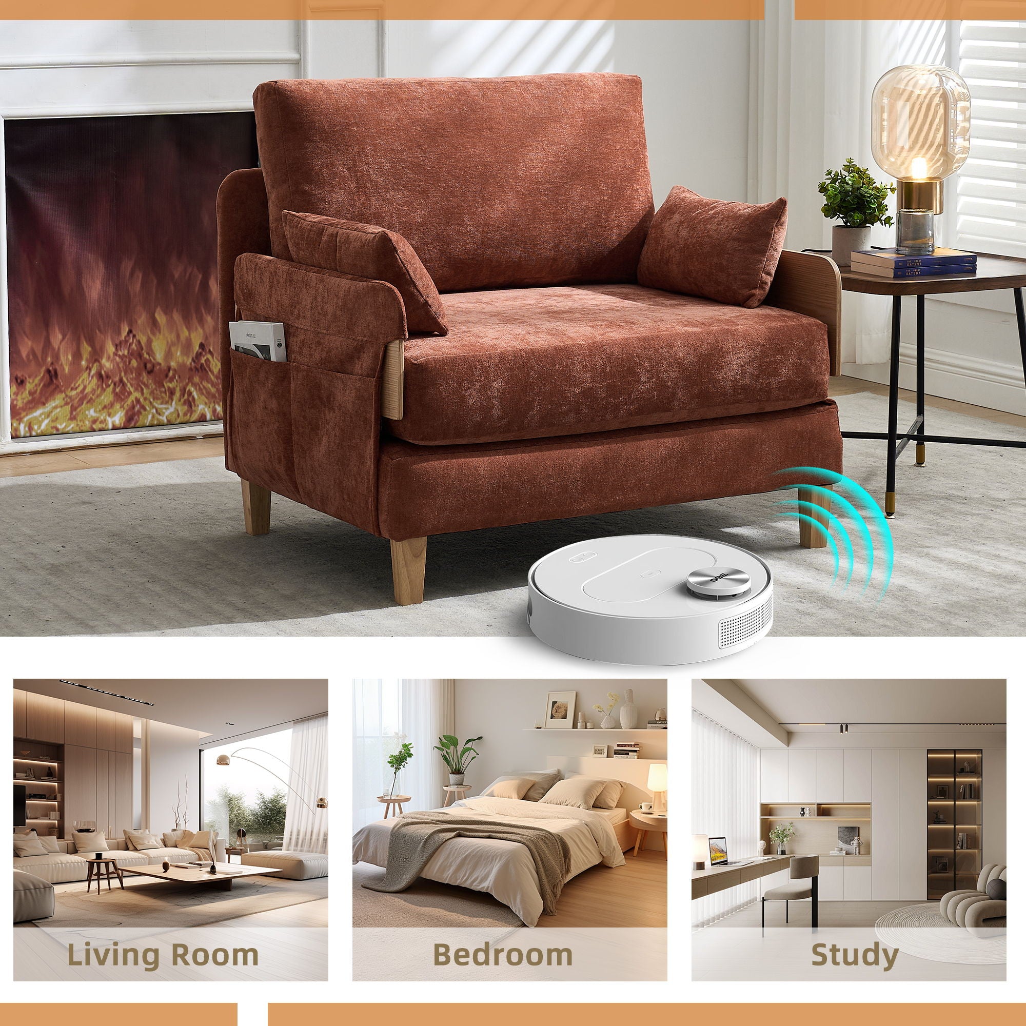 Mid Century Modern Foldable Sofa Bed, 3 In 1 Convertible Sleeper With 3 Pillows