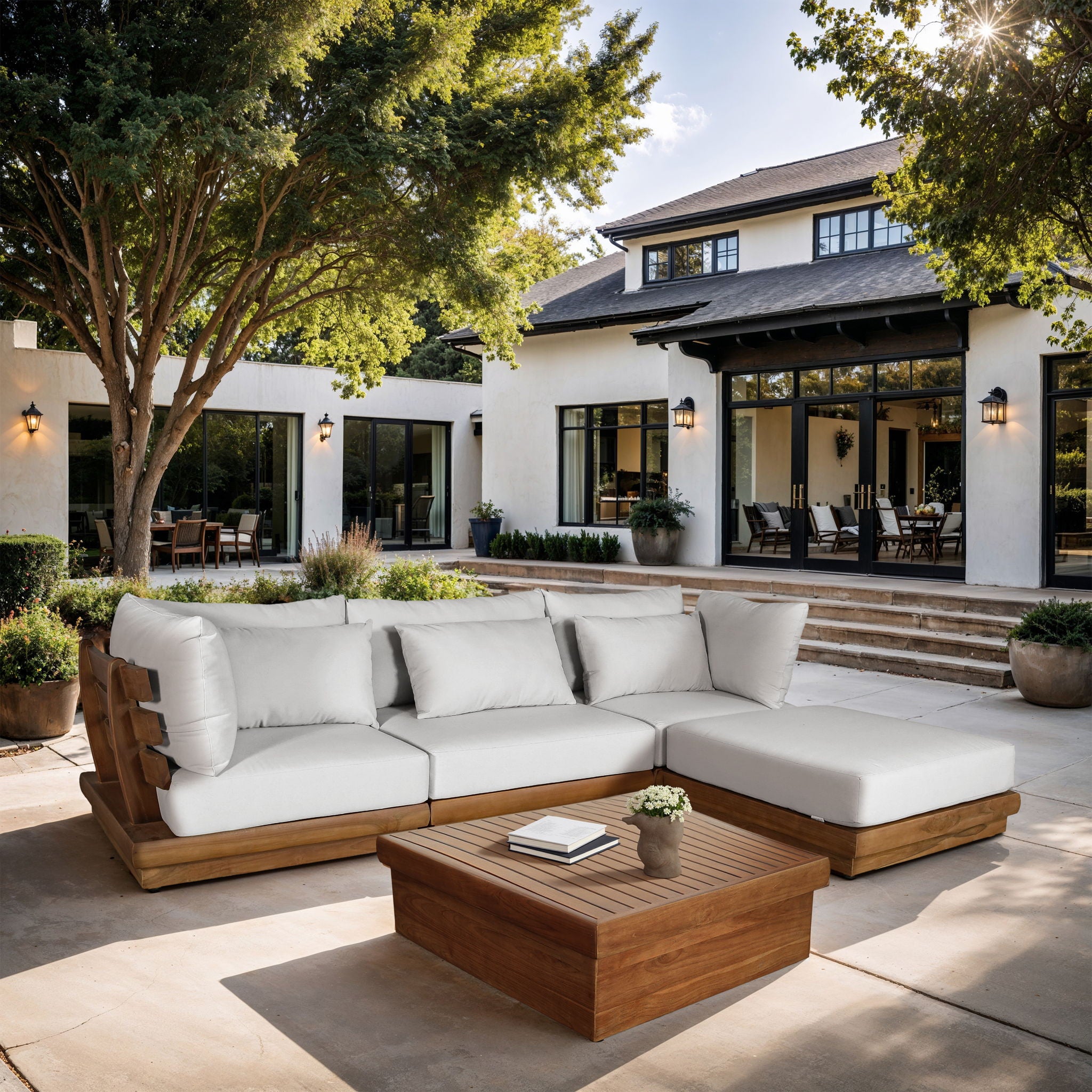 Mirella - 4 Piece Water Resistant Fabric Outdoor Patio Modular Sectional