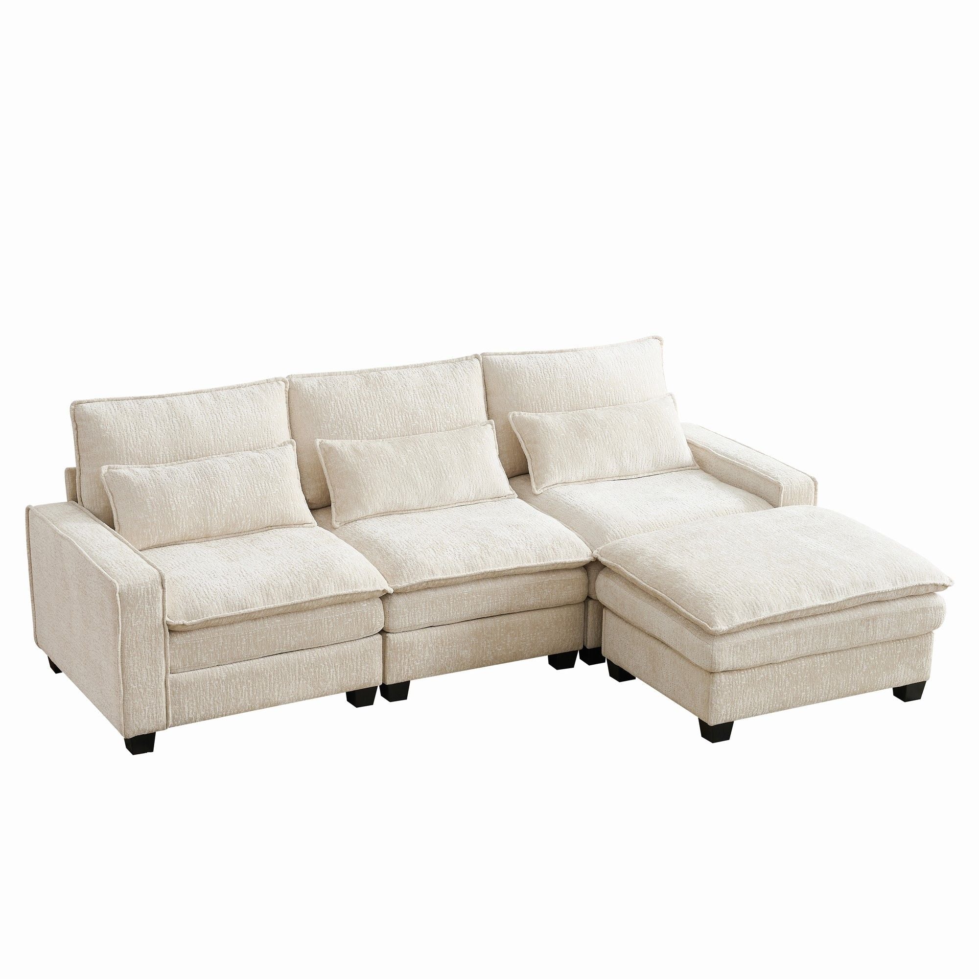Modern Comfy L Shaped Sectional Sofa With Movable Ottoman