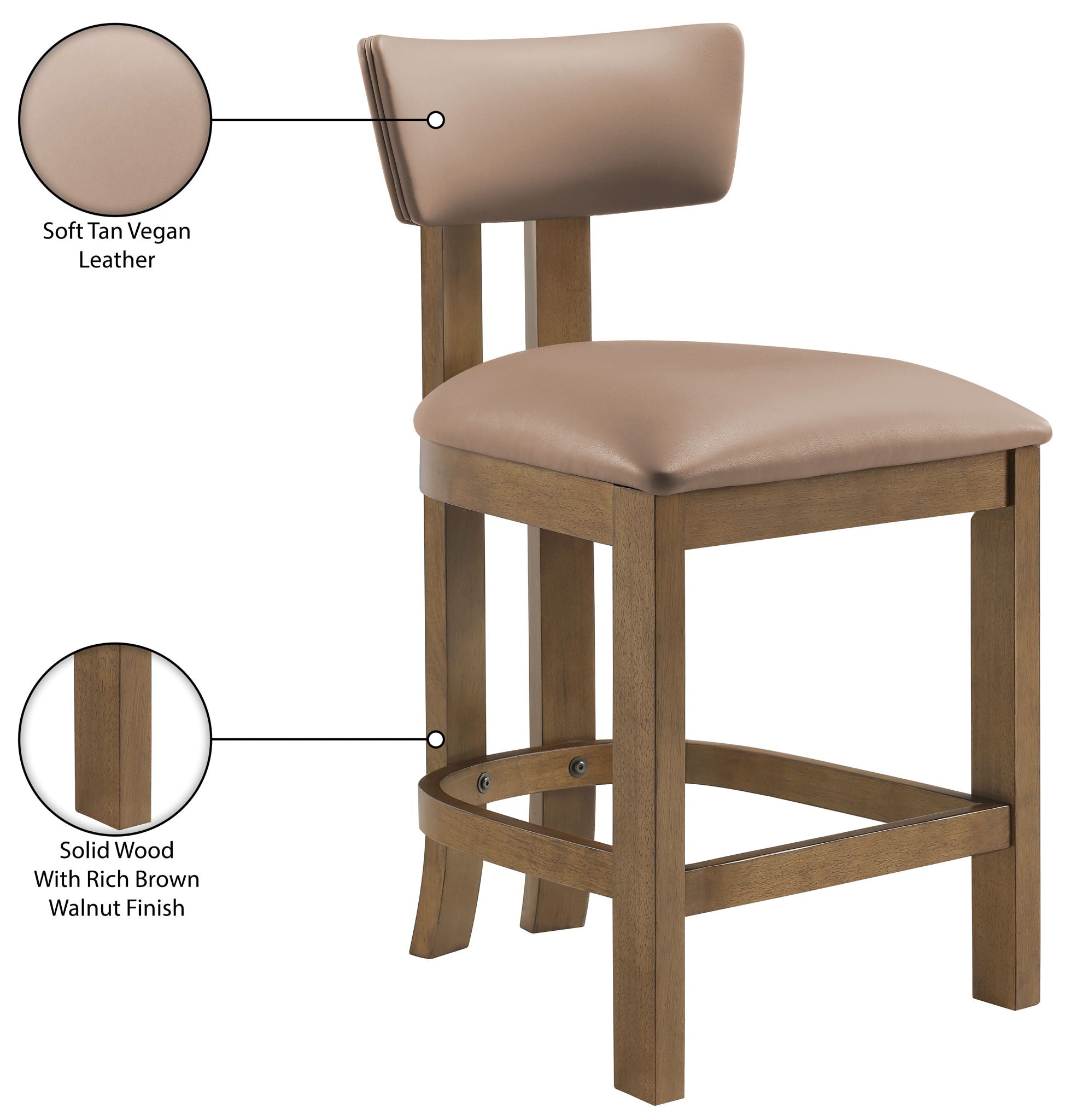 Lavrin - Vegan Leather Upholstered Counter Stool (Set of 2) - Walnut Base
