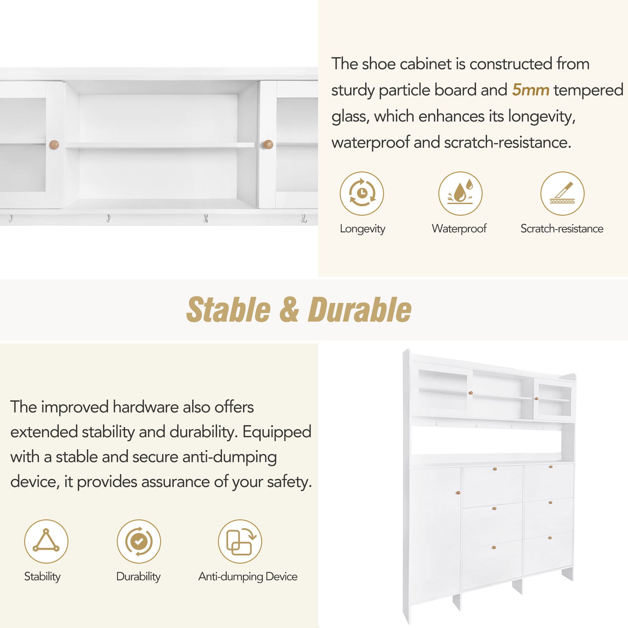 On Trend Multifunctional Tipping Bucket Shoe Cabinet With Storage Shelf & 6 Flip Drawers