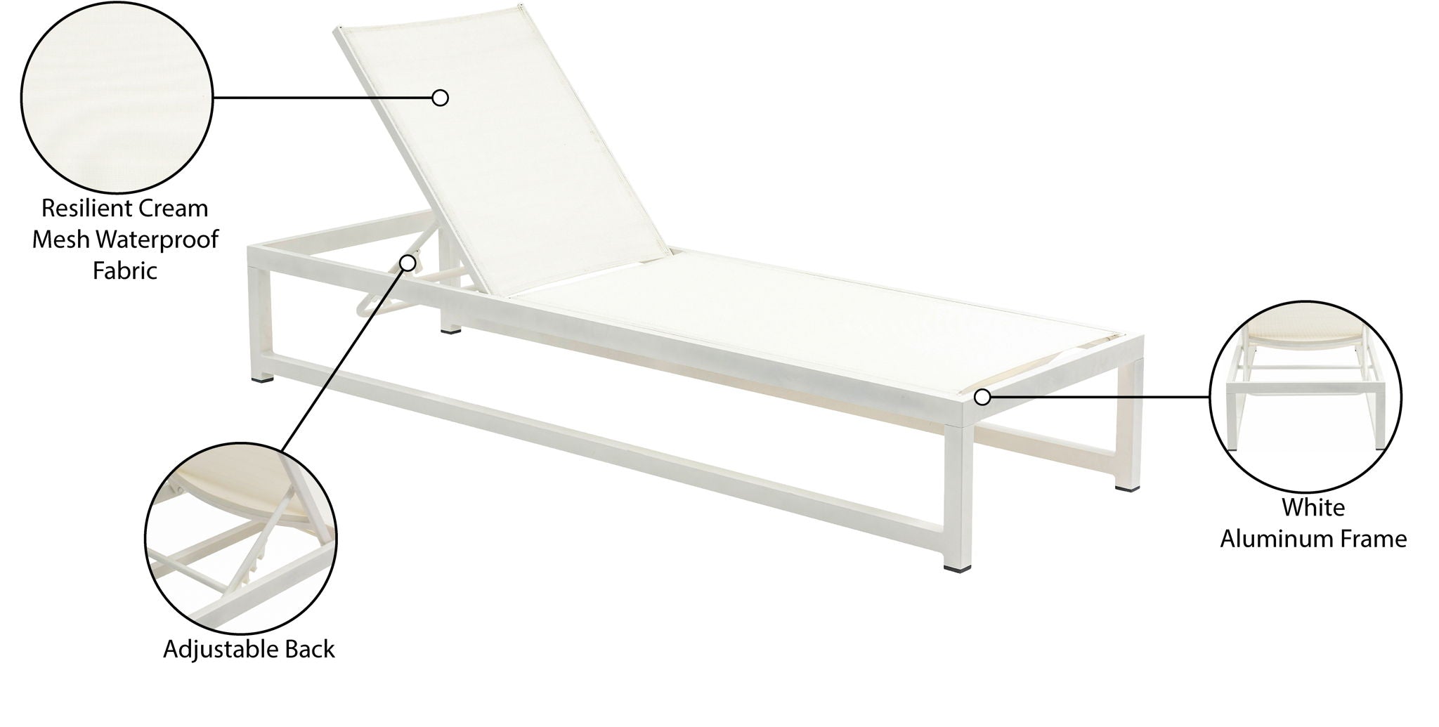 Maldives - Water Resistant Outdoor Patio Adjustable Sun Chaise Lounge Chair With White Base