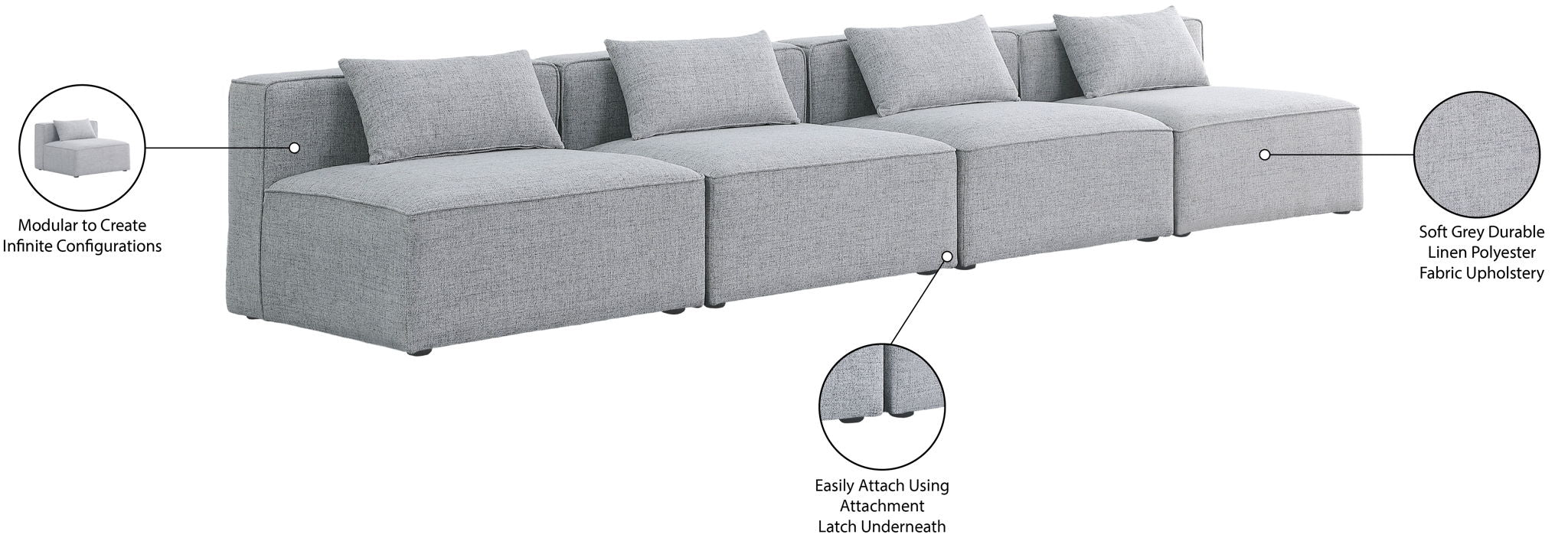 Cube - Linen Modular 4 Seat Armless Sofa