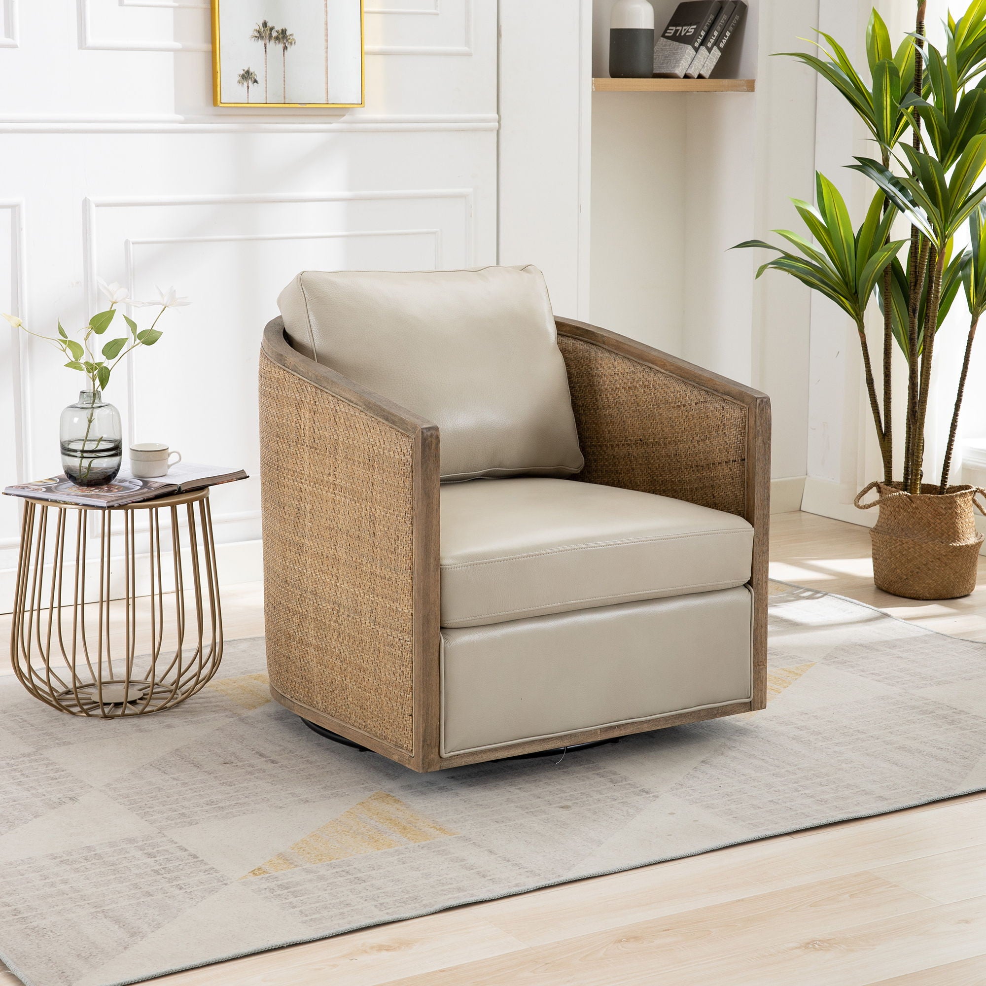 Barrel, Comfy Round Accent Sofa Chair With 360 Degree Swivel, Leisure Arm