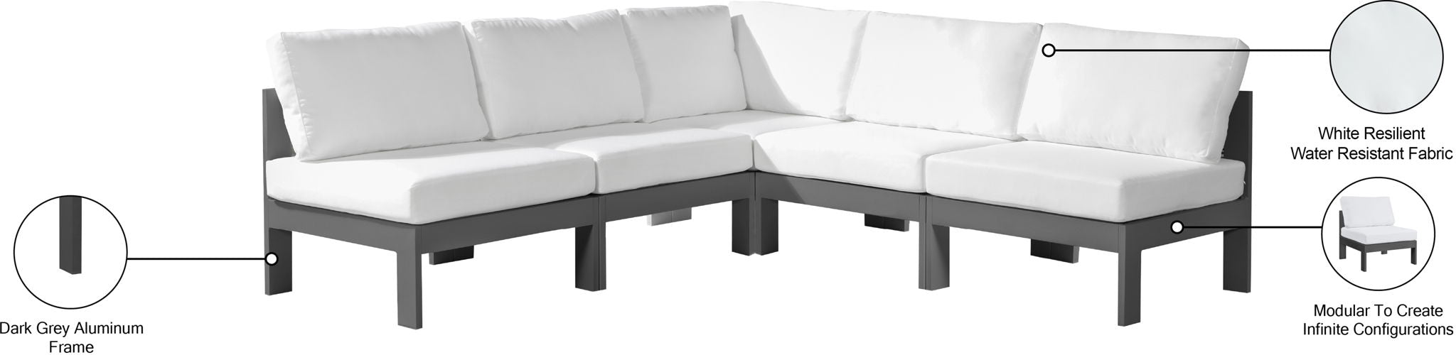 Nizuc - Outdoor Patio 5 Piece Modular Sectional With Gray Frame