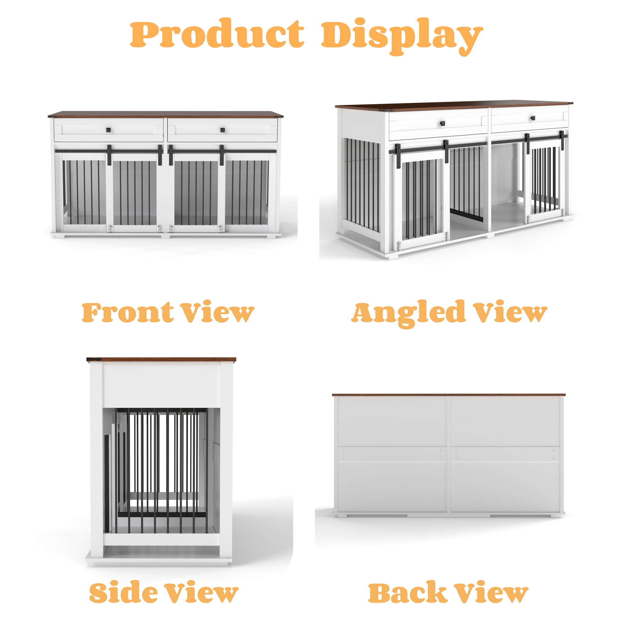 Large Dog Crate, Water Resistant Indoor Pets Furniture Double Dog Crates - Brown White