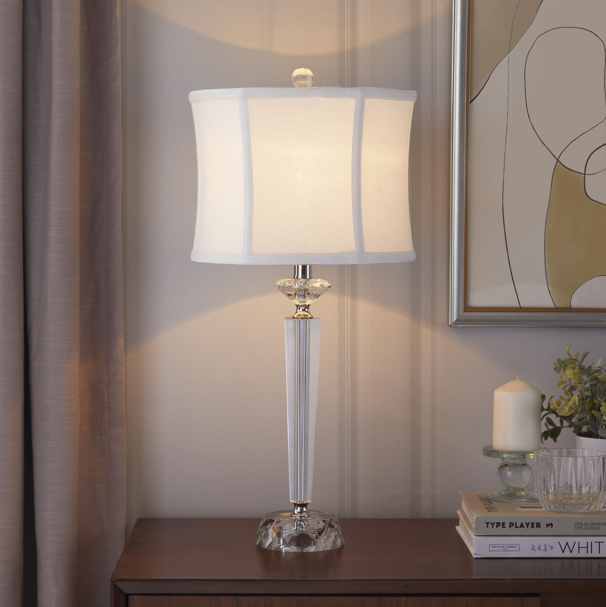 Diamond - Torch Contemporary Crystal Table Lamp (Set of 2) - Clear / Off White / Polished Nickel