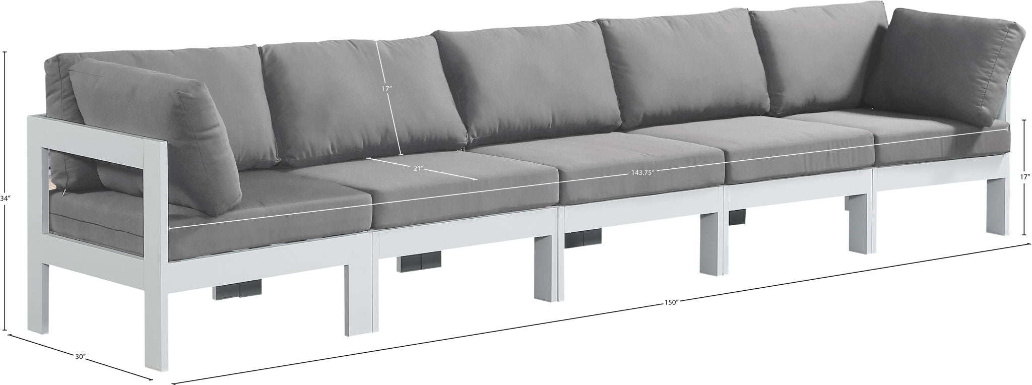 Nizuc - Outdoor Patio 5 Seat Modular Sofa With White Frame