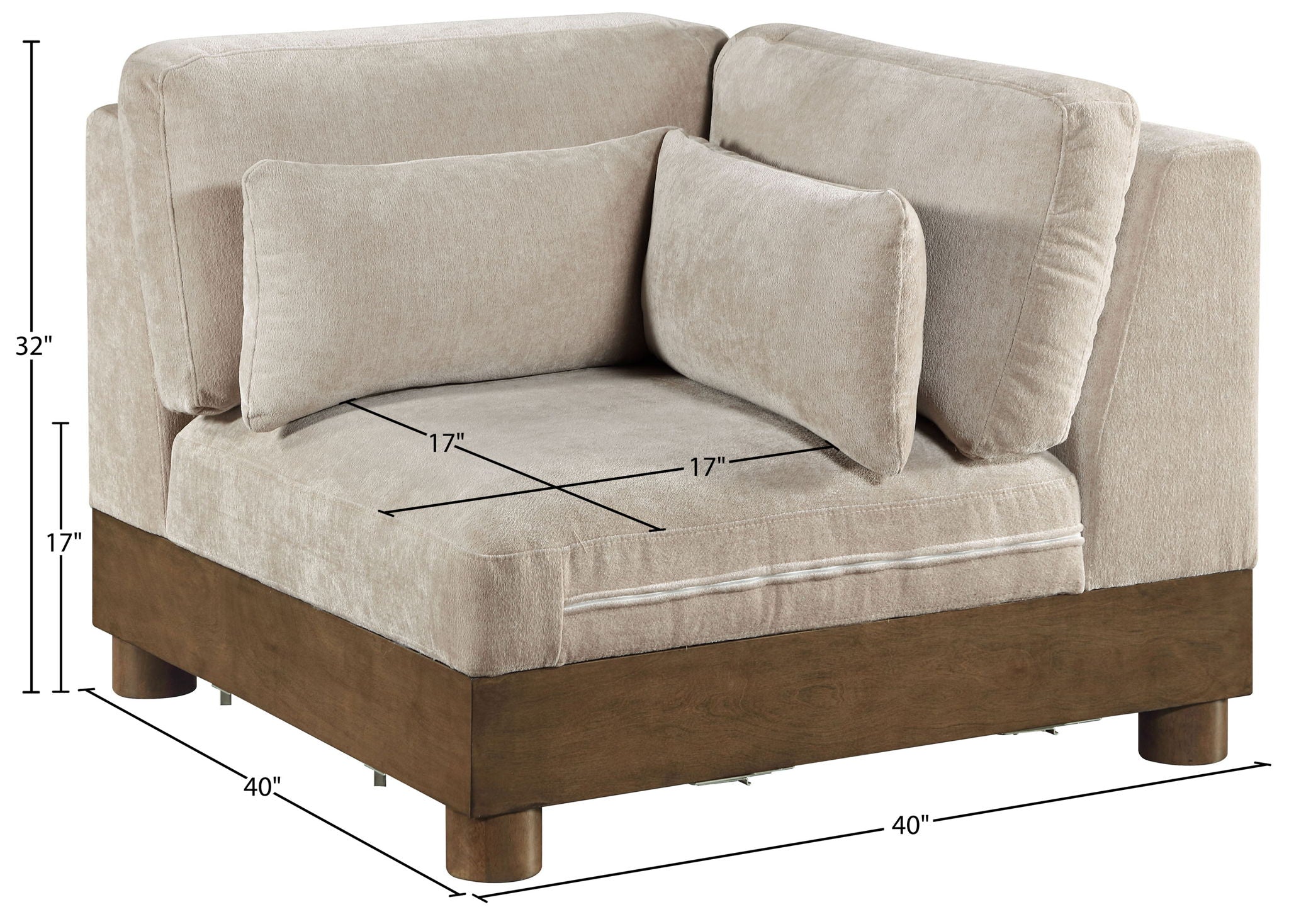 Turin - Chenille Fabric Upholstered Modular Corner Chair - Taupe / Brown Walnut