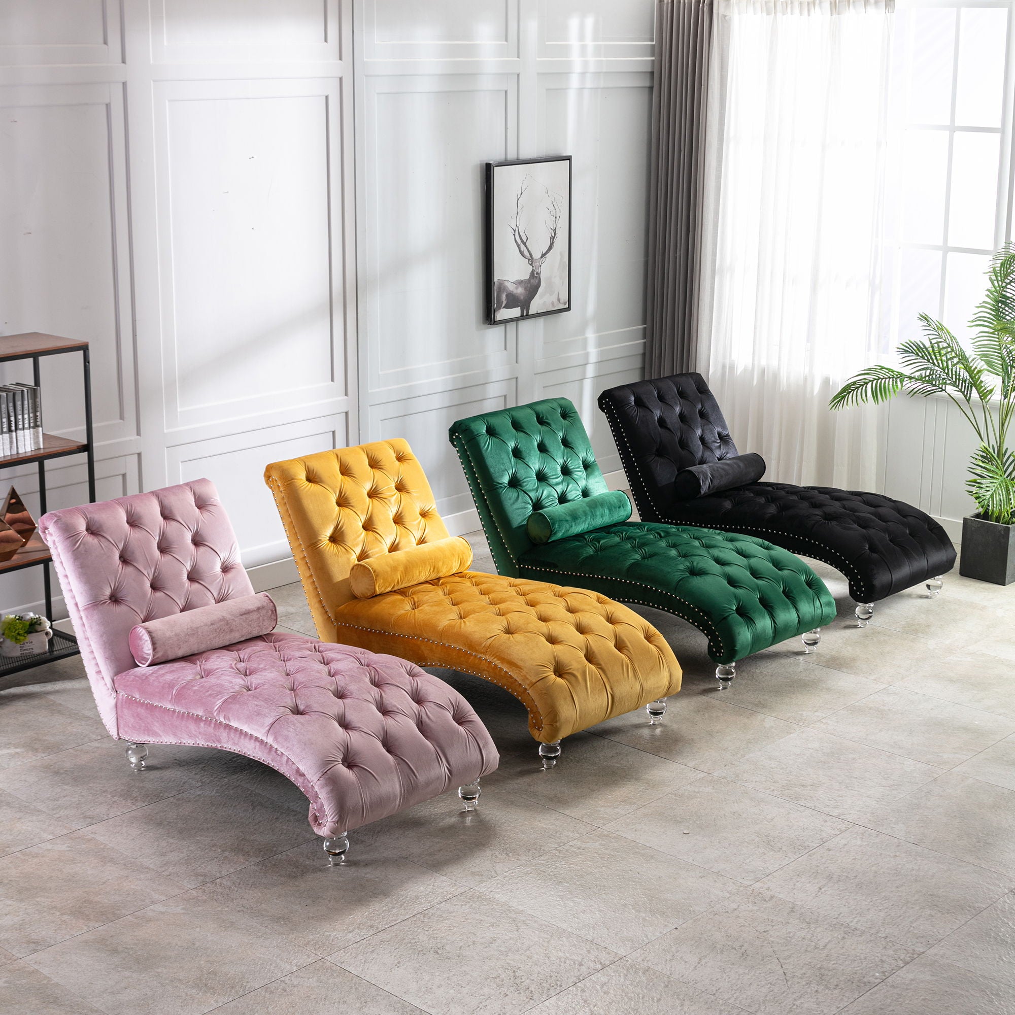 Chaise Lounge Indoor, Button Tufted Upholstered Chaise Lounge Chair With Pillow
