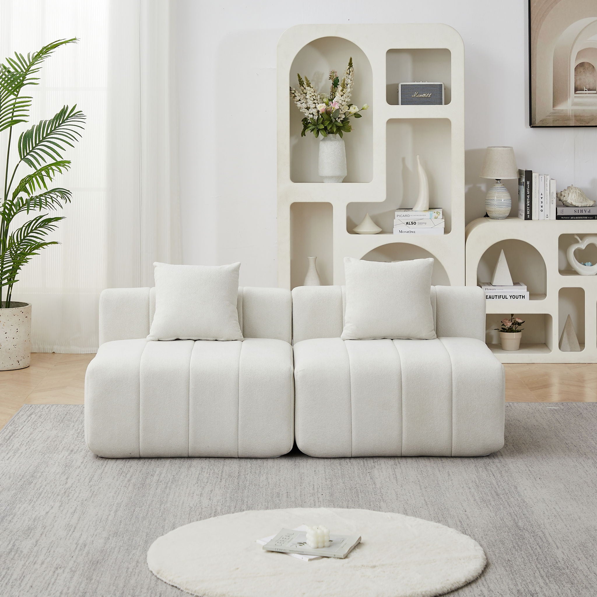 Modular Sectional Sofa With 2 Pillows, Symmetrical Design