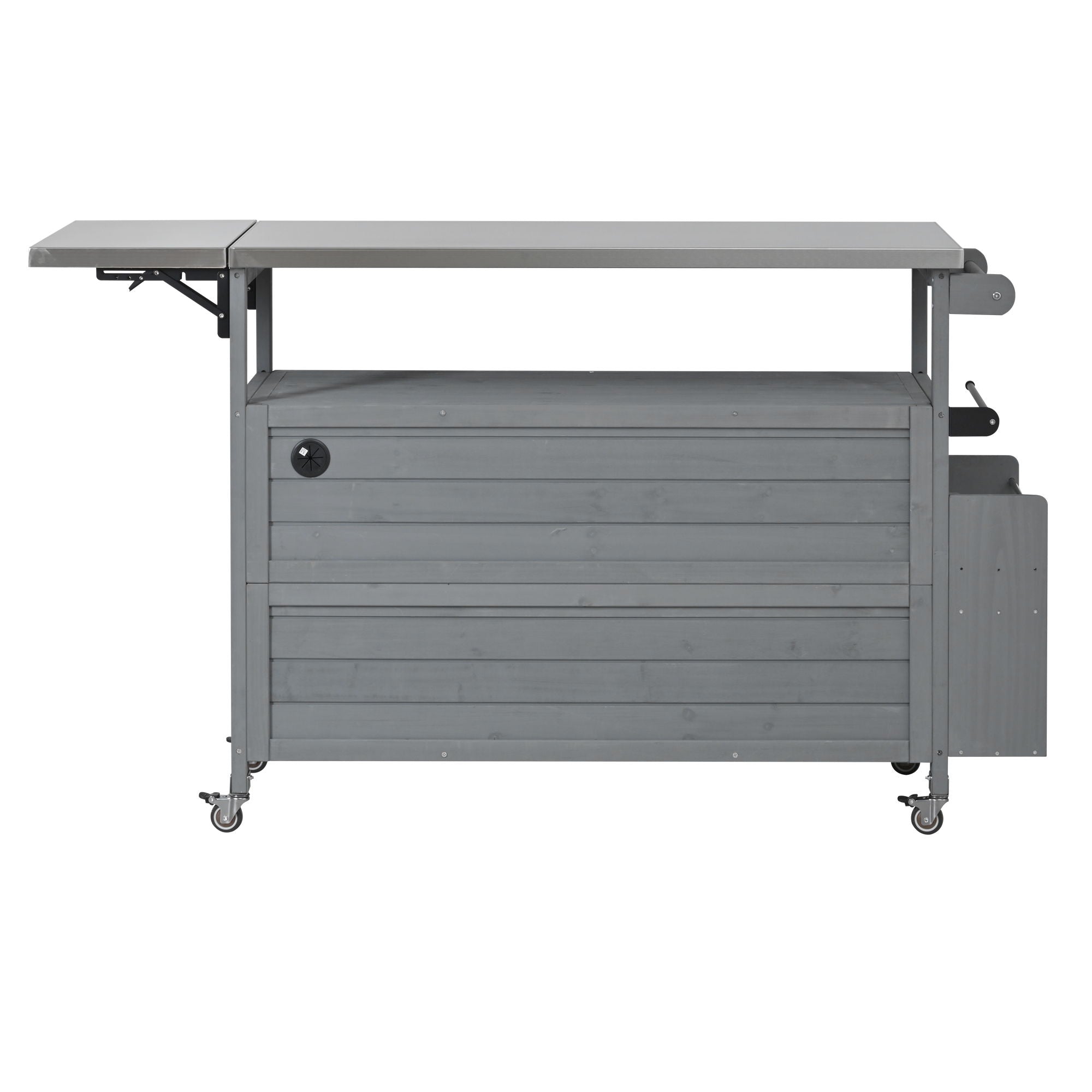 Foldable Outdoor Kitchen Island With Lockable Wheels, Storage Cabinet And Towel Rack For Patio