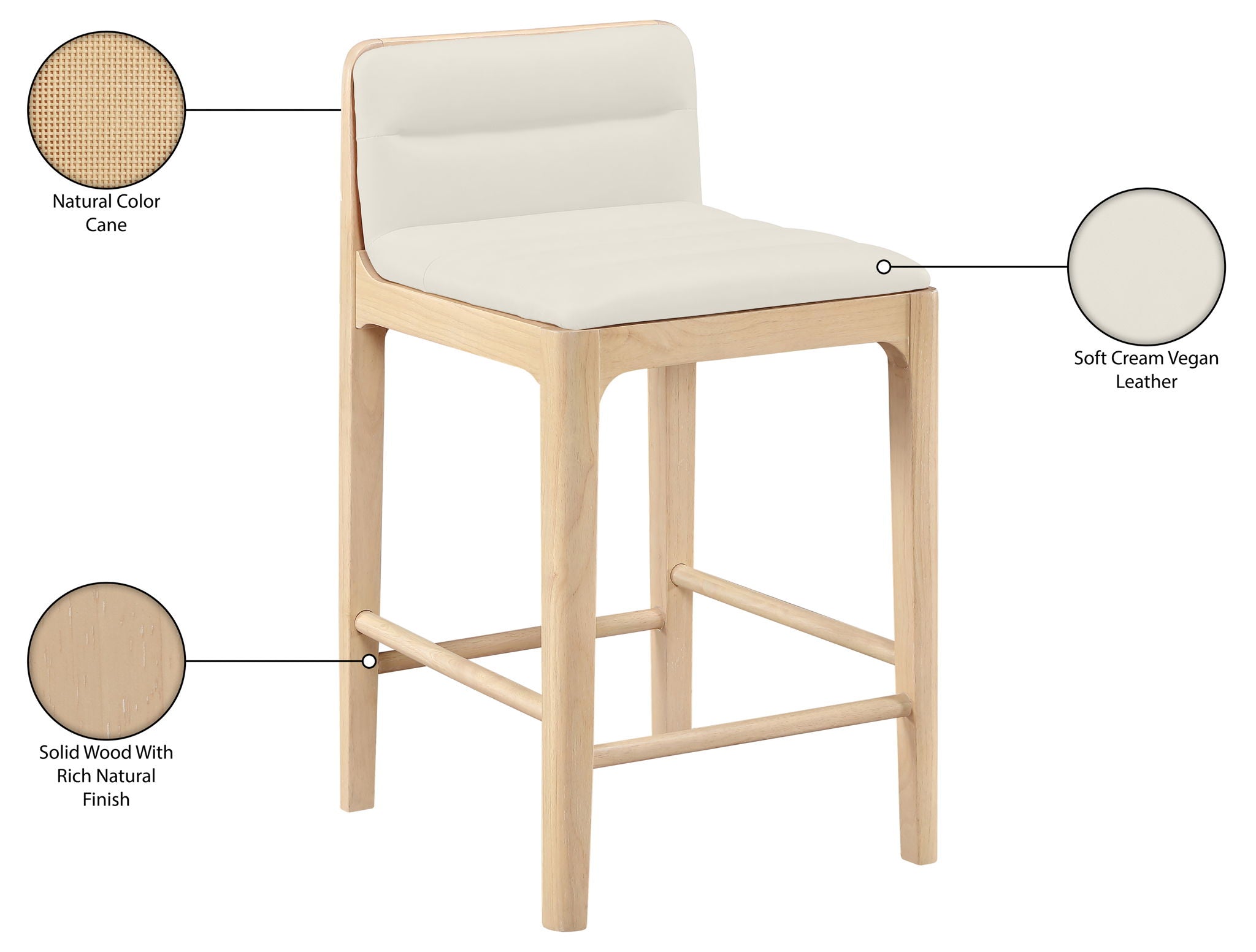 Ellis - Vegan Leather Upholstered Counter Stool (Set of 2) - Natural Base