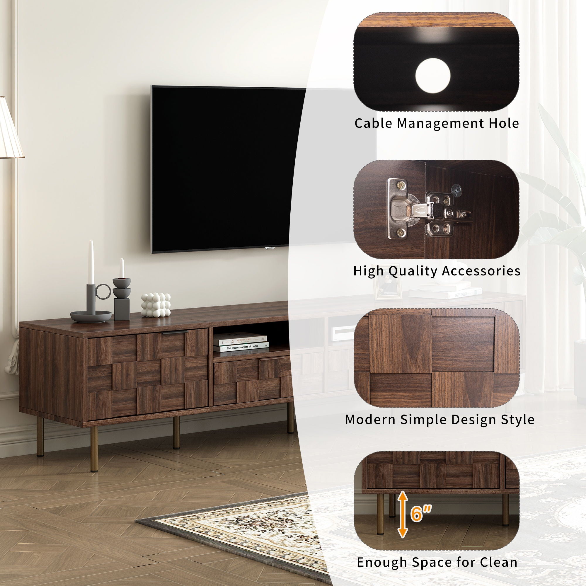 TV Stand With 2 Drawers, Media Console Table, Storage Cabinet With Cable Management