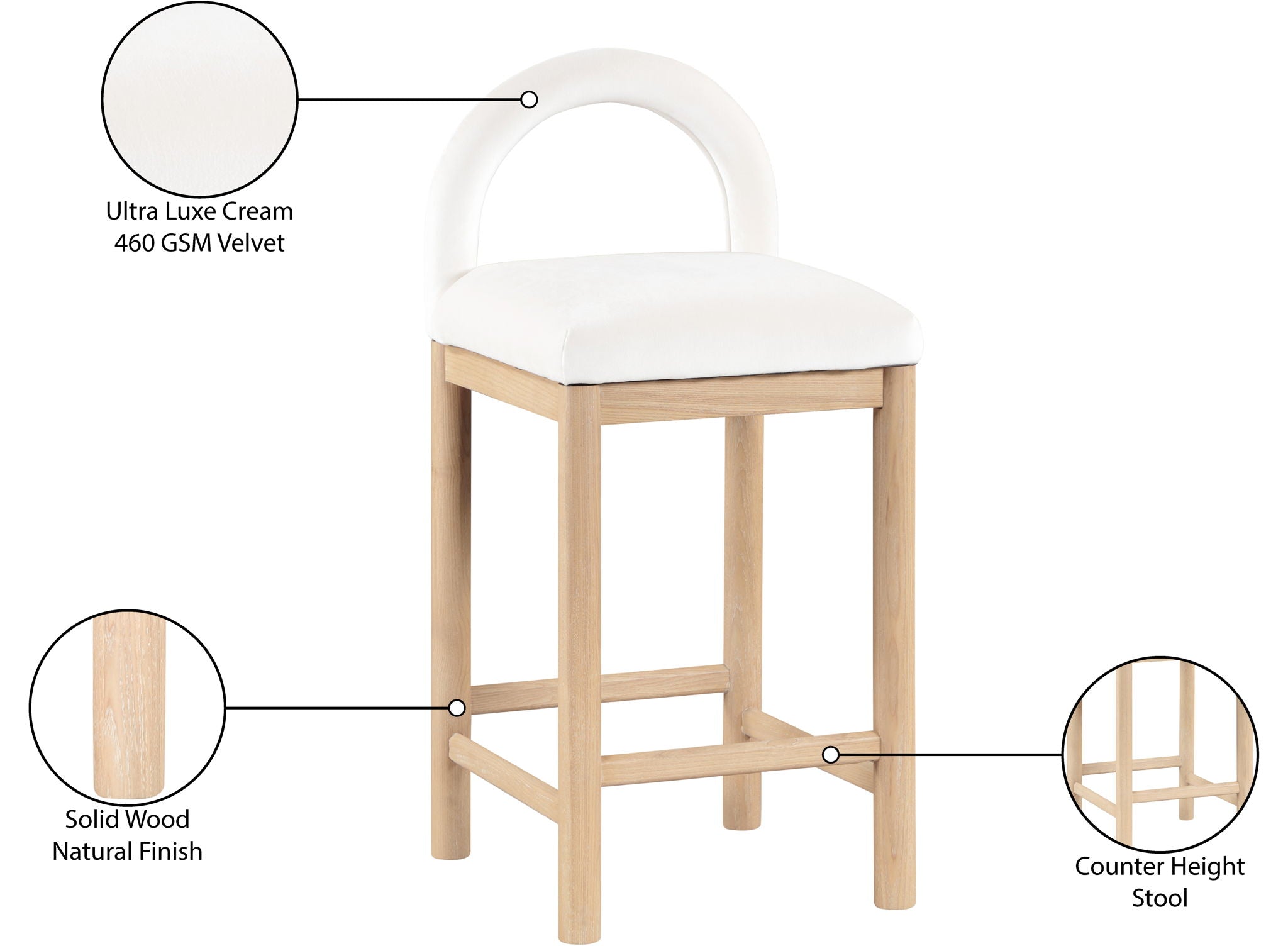 Conrad - Velvet Counter Stool With Natural Legs