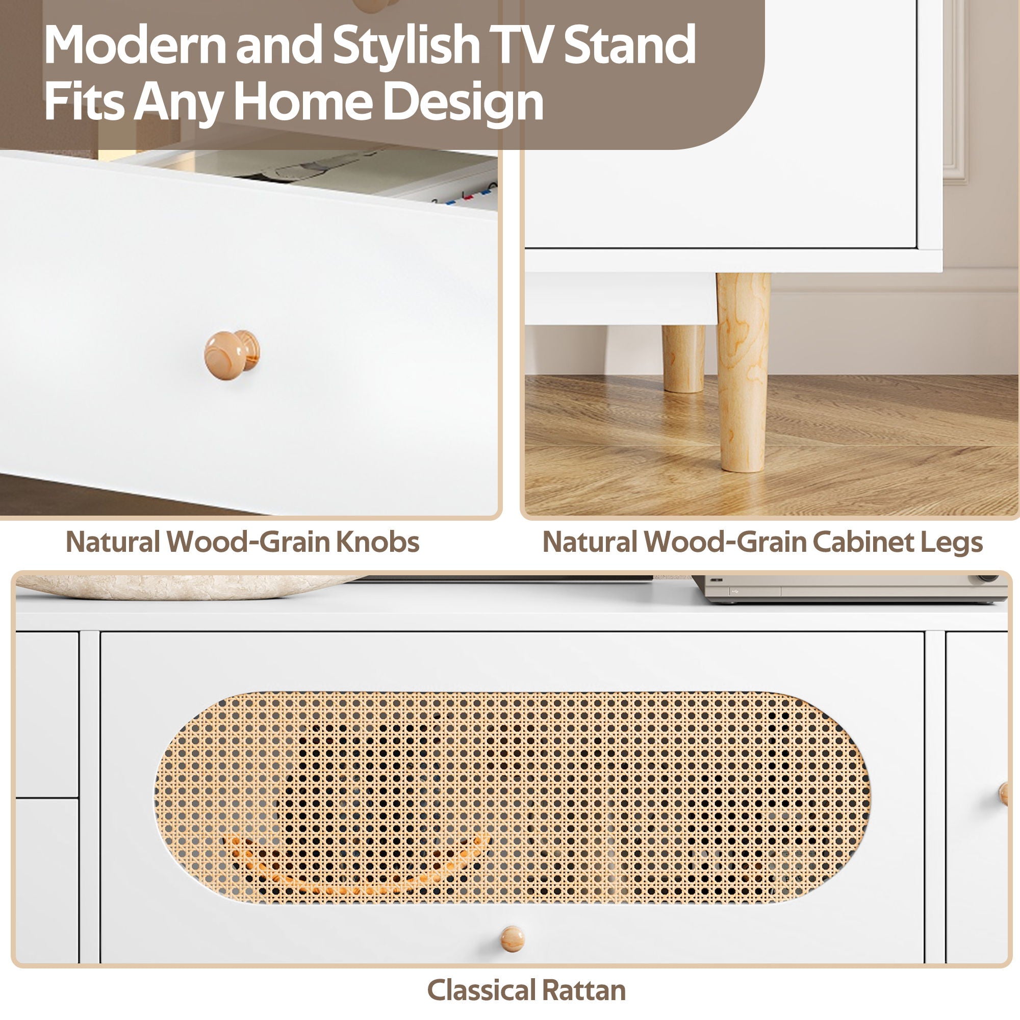 70" TV Stand With Drawers - White