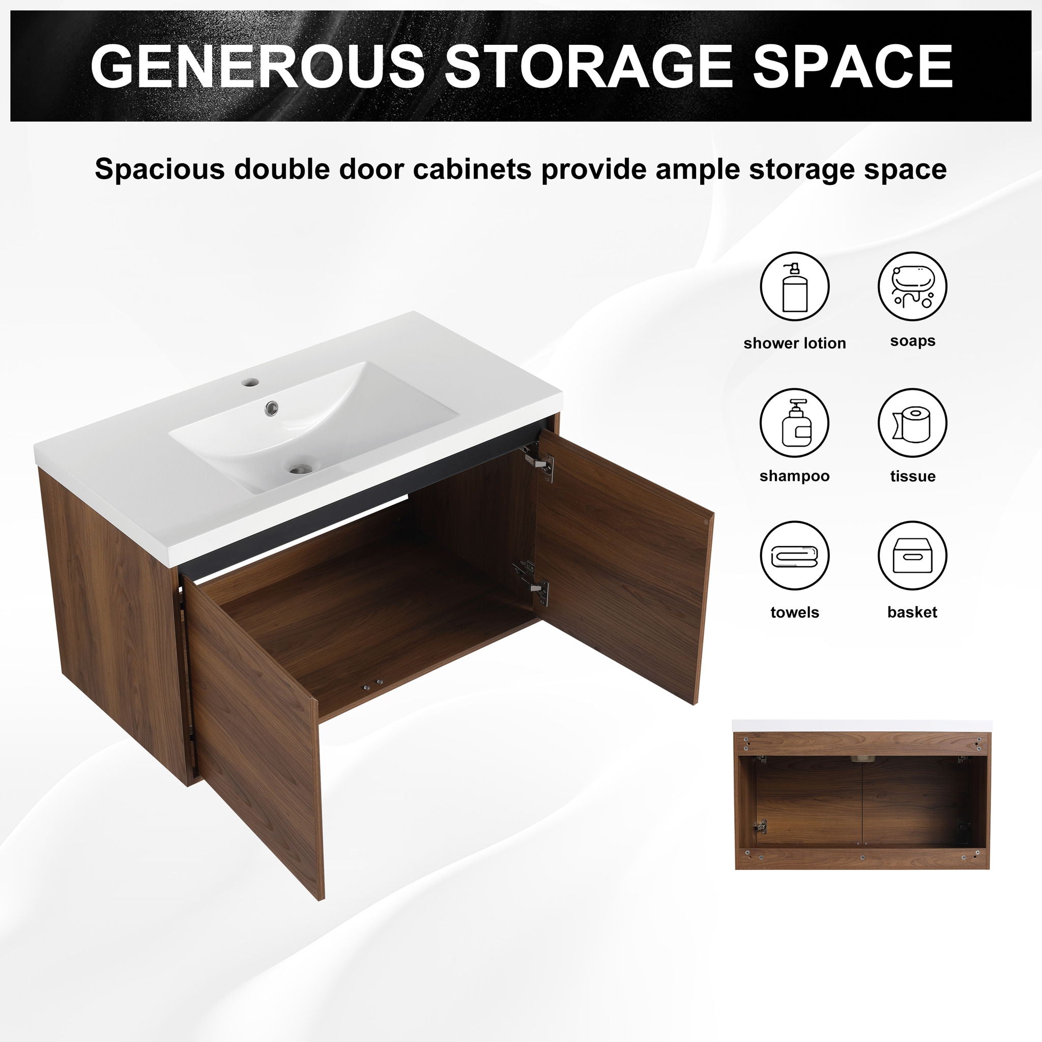 Bathroom Vanity Set With Resin Countertop Sink And 2 Doors, Engineered Wood