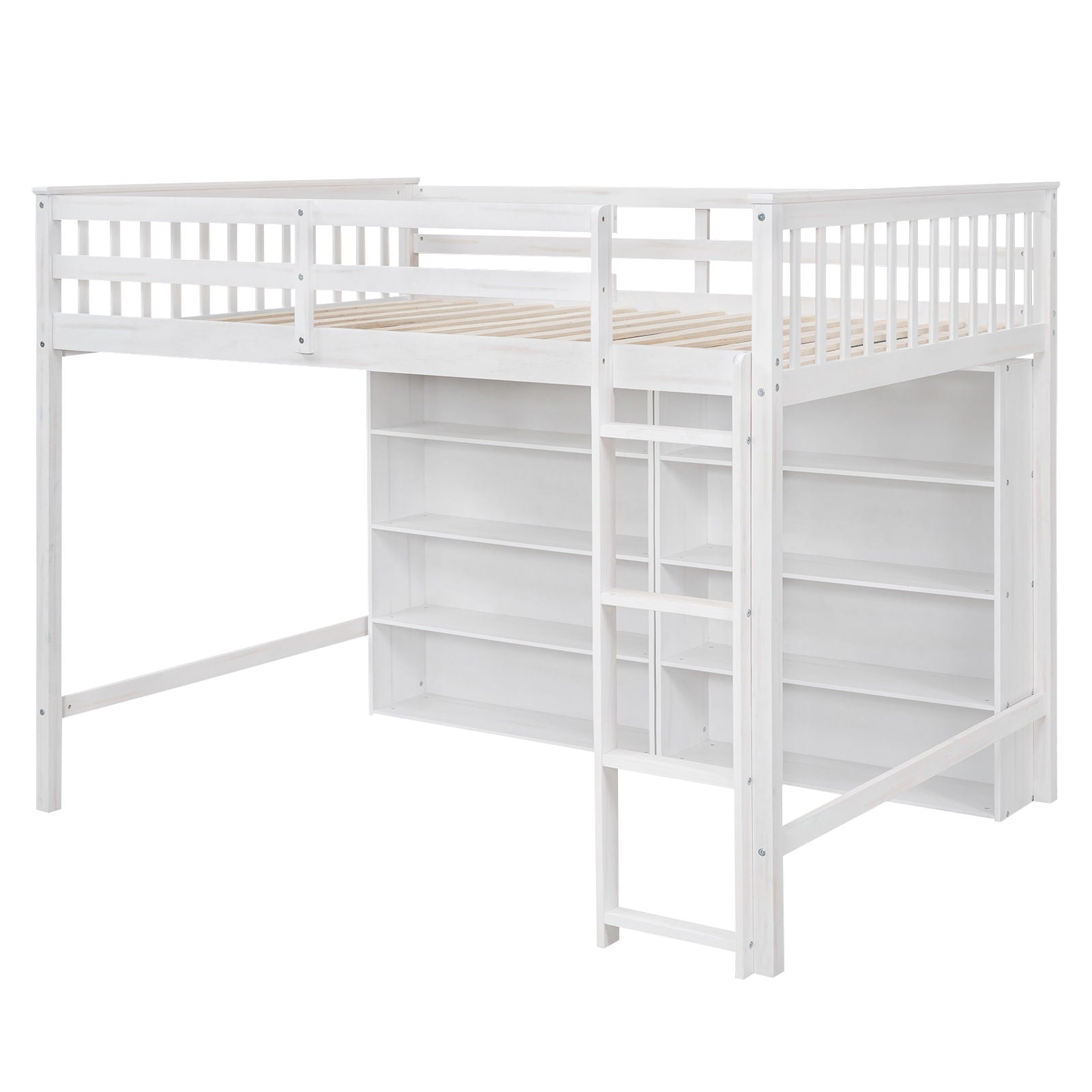 Loft Bed With 8 Open Storage Shelves And Built In Ladder