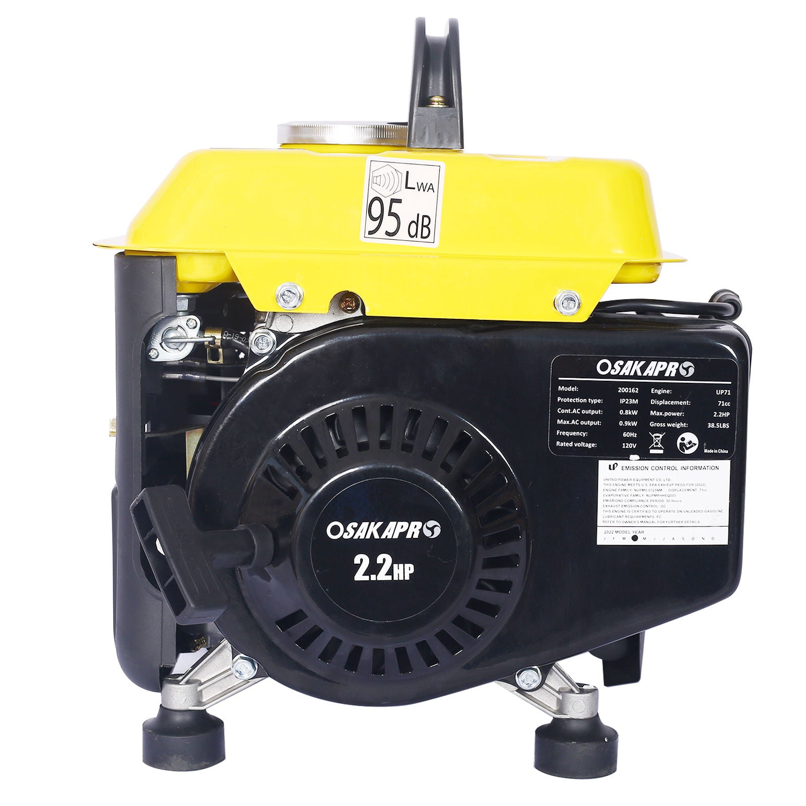 Portable Outdoor Generator Low Noise Gas Powered For Home Use - Yellow