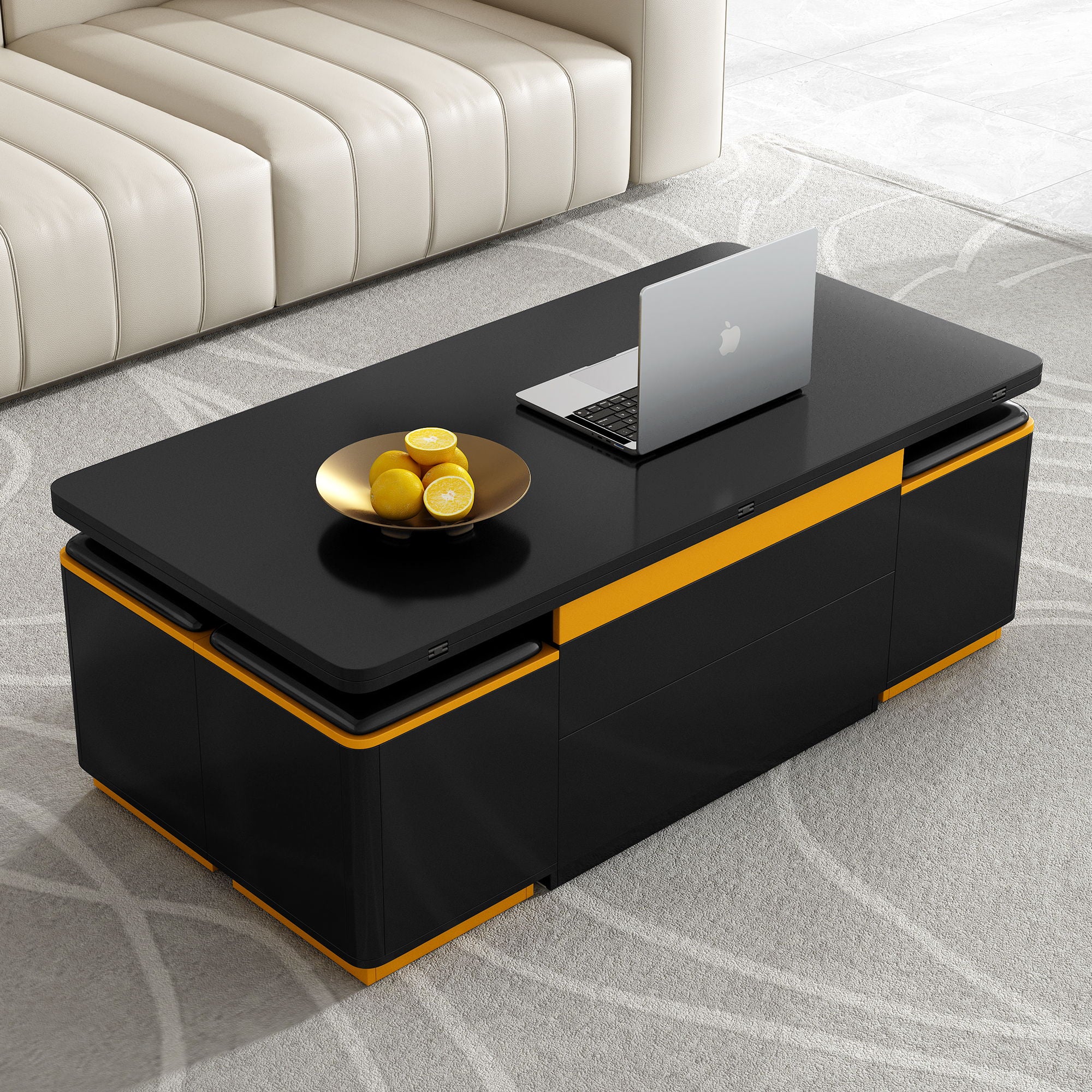 Lift Top Coffee Table With 4 Storage Stools