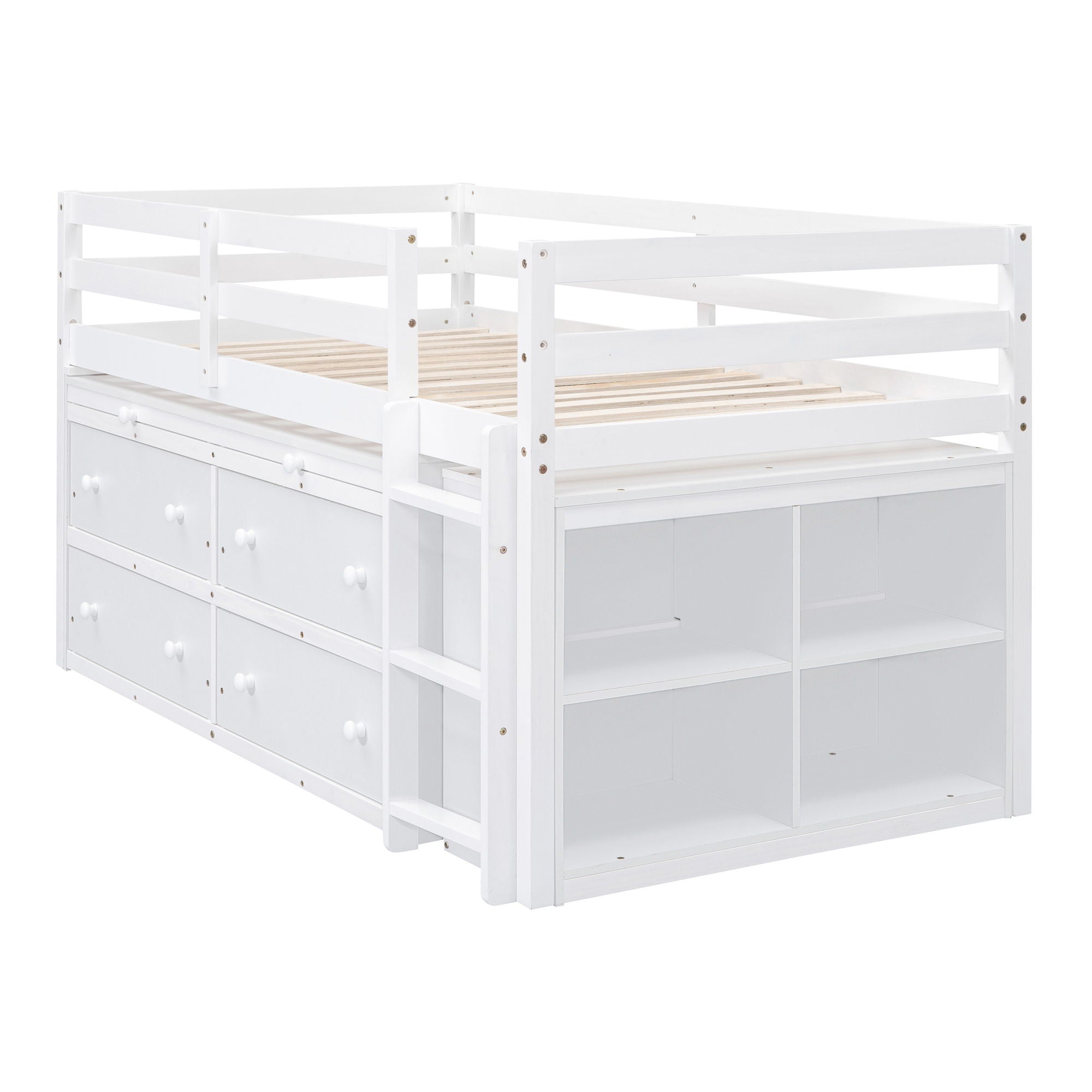 Loft Bed With Retractable Writing Desk And 4 Drawers, With Lateral Portable Desk And Shelves