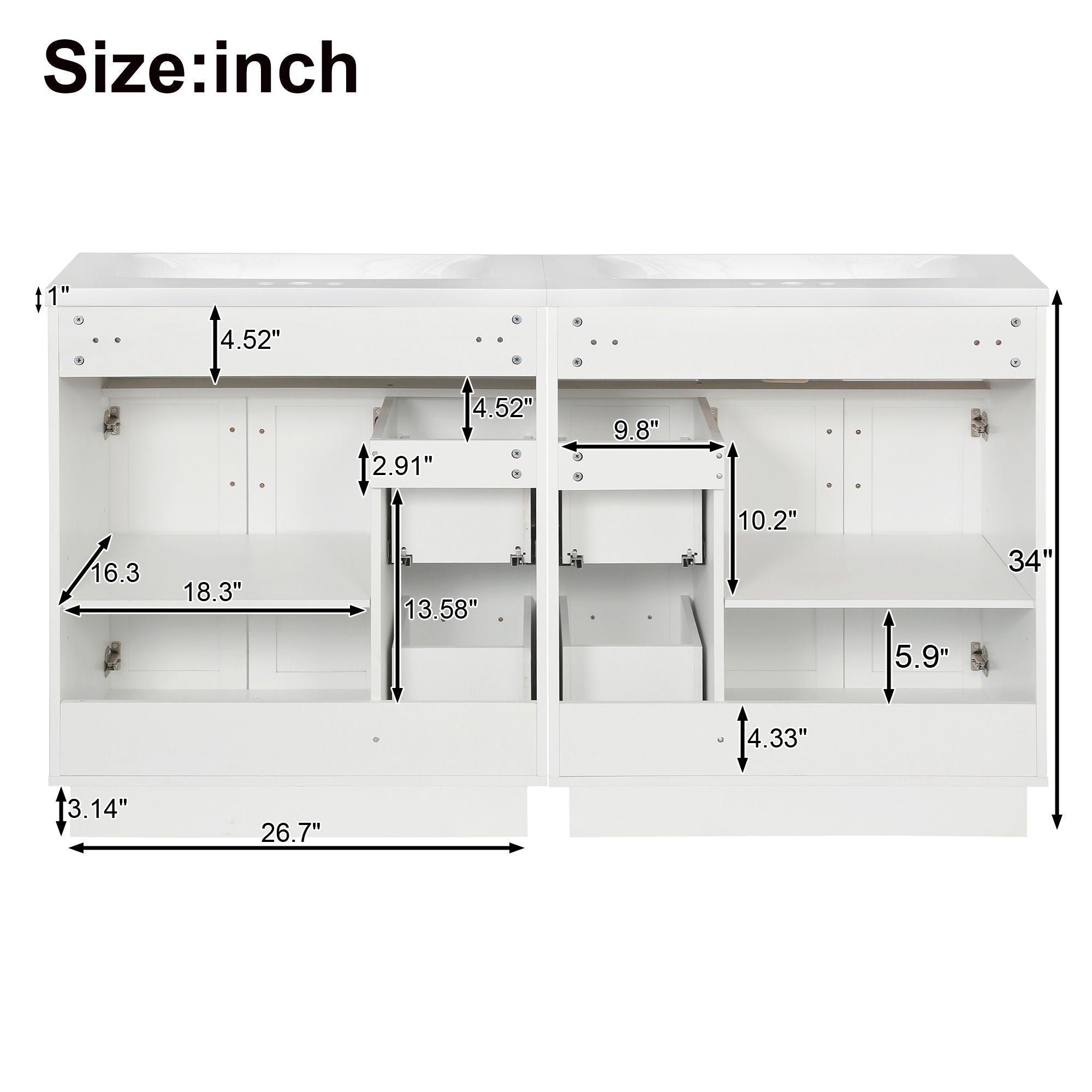 Bathroom Vanity With 2 Doors, 2 Drawers, Adjustable Shelf, Hidden Slides & Soft Close Hinges