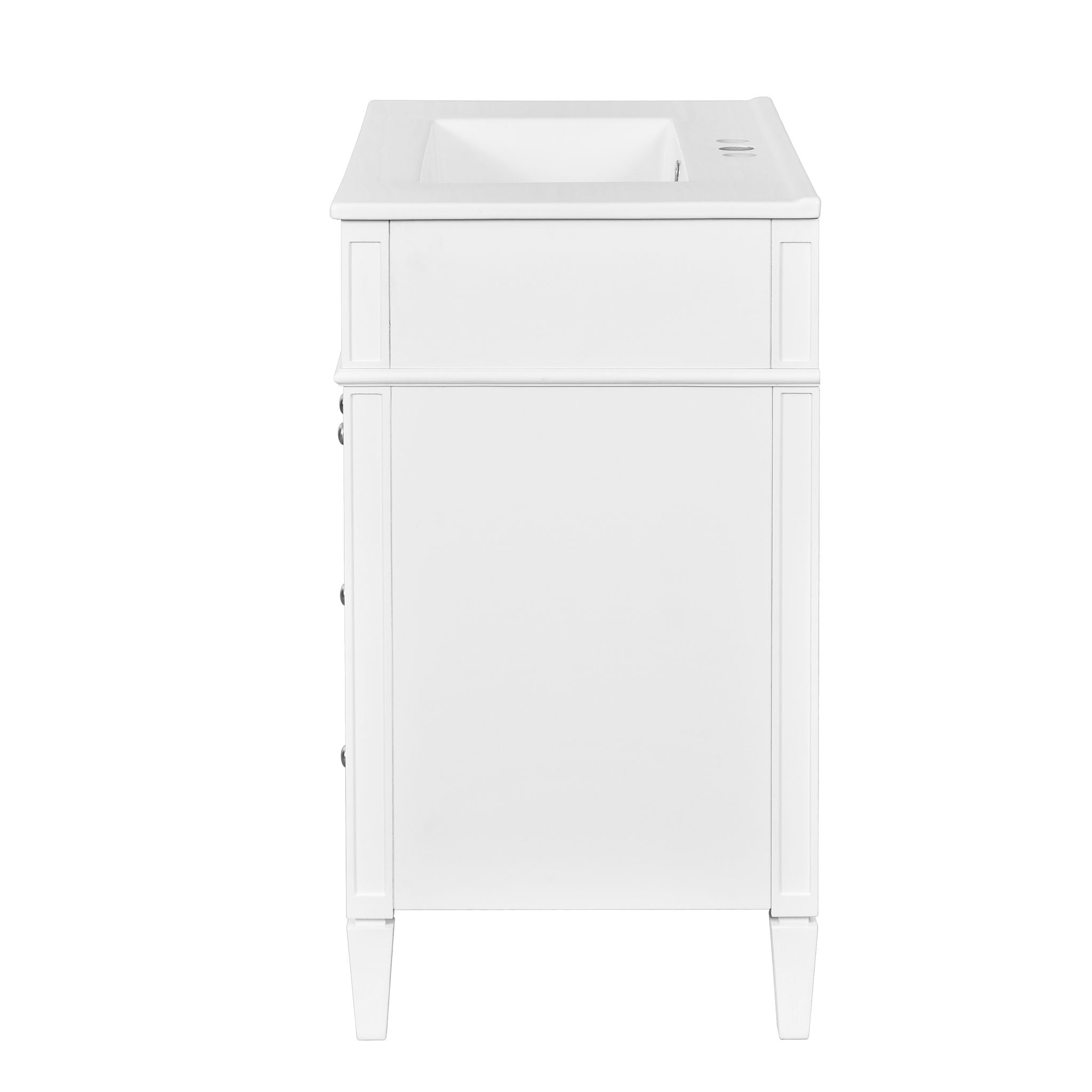 Bathroom Vanity With Top Sink, 2 Doors And 3 Drawers, Freestanding Set With Mirror Cabinet