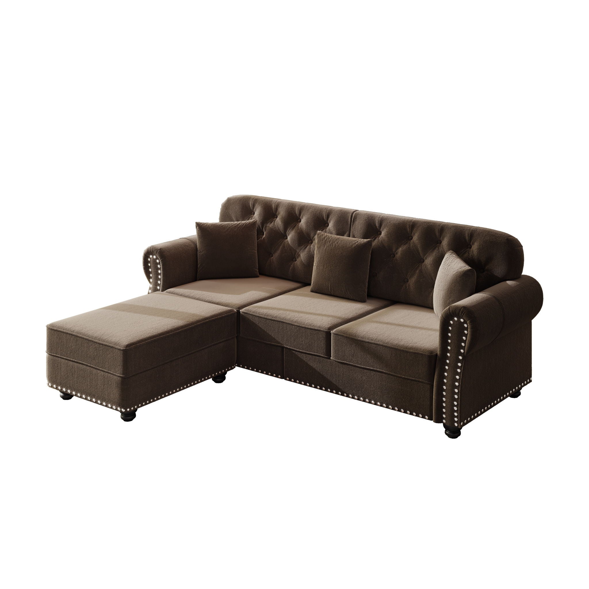 Upholstered Sofa Set With Nailhead Trim And Rolled Armrests, Includes Pillows