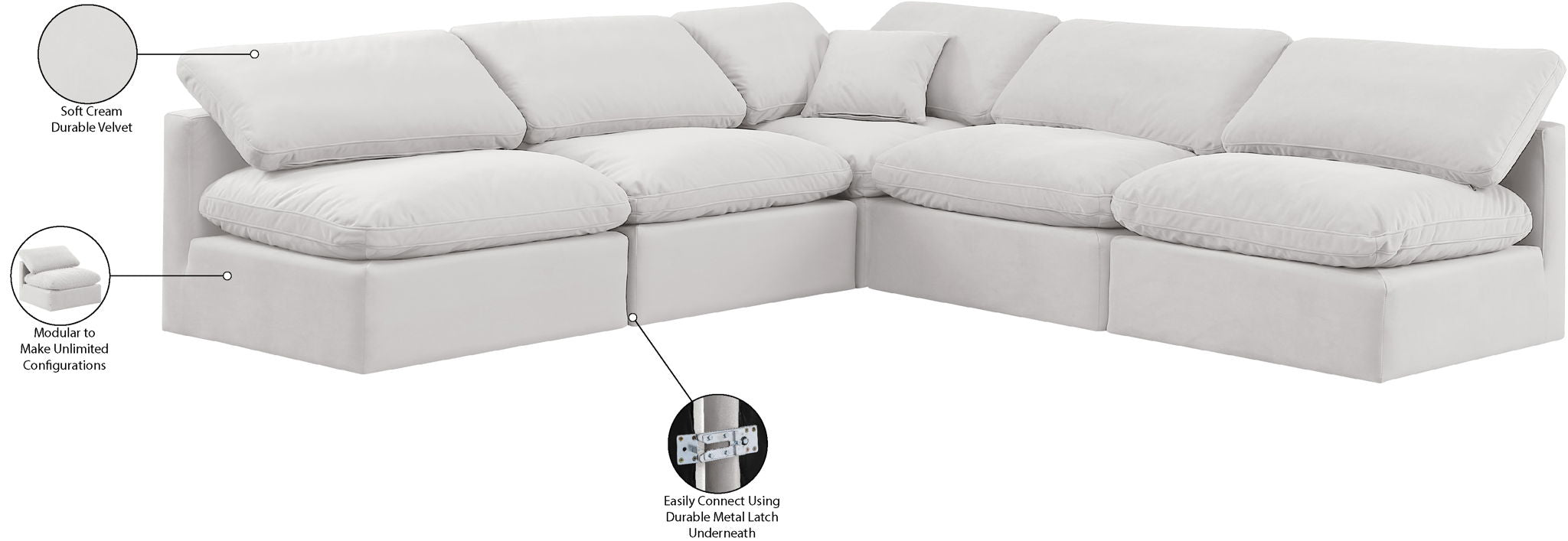 Indulge - Velvet 5 Piece Modular Corner Armless Sectional