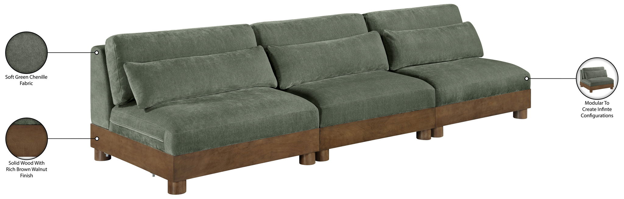 Turin - Chenille Fabric Upholstered Modular Sectional - Green