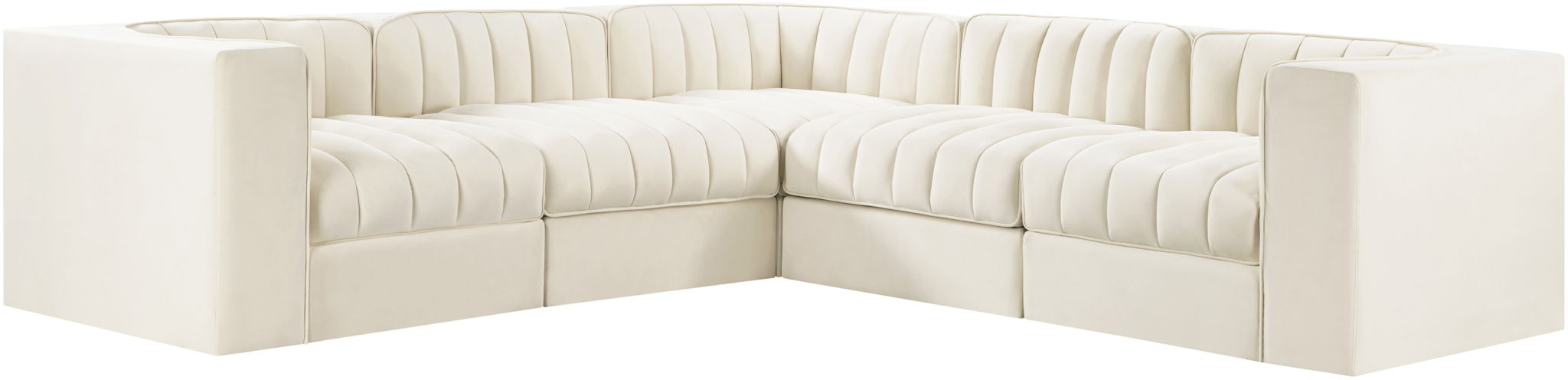 Rummi - Symmetrical Velvet Performance Fabric Upholstered 5 Piece Modular Sectional