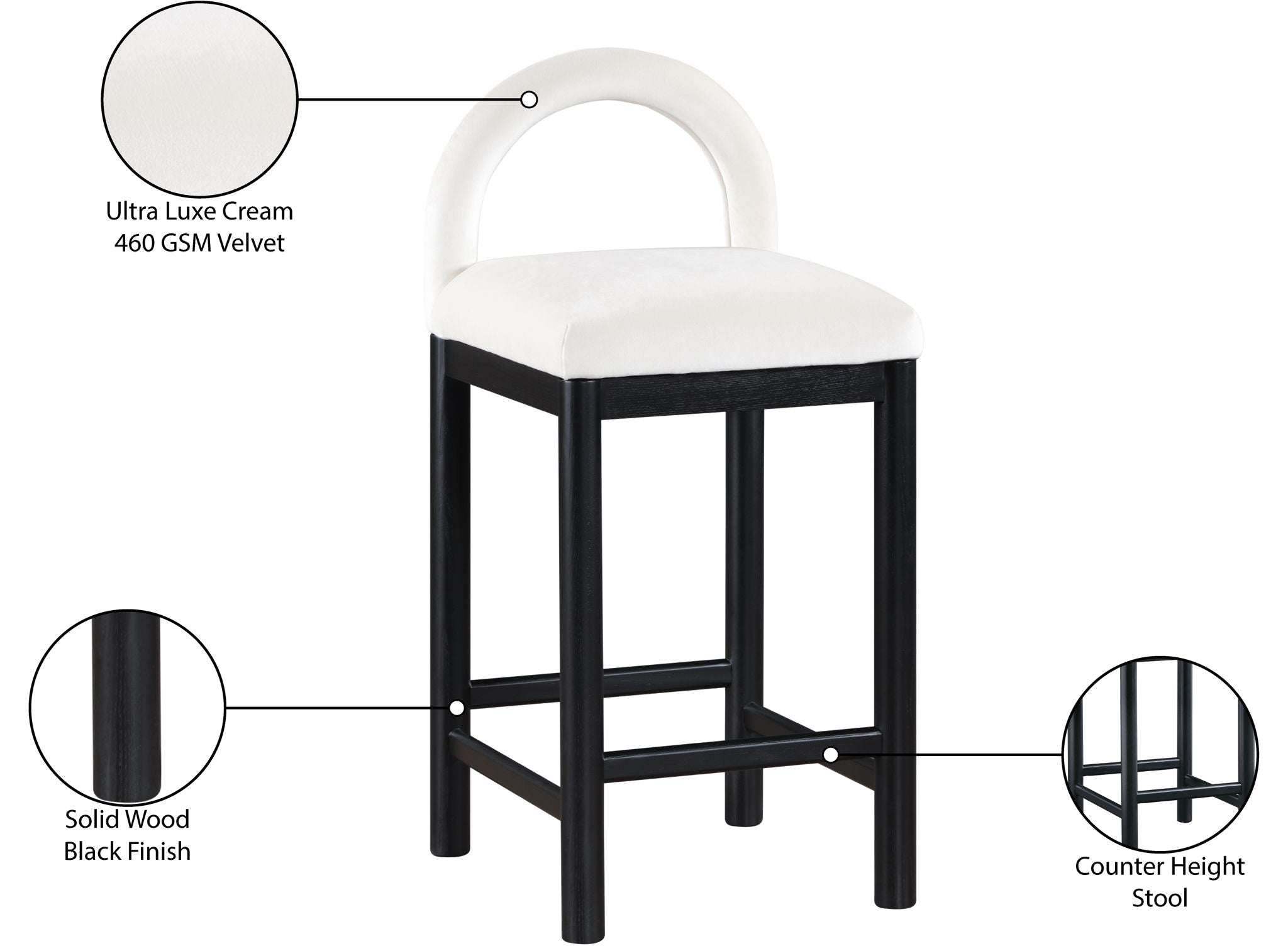 Conrad - Velvet Counter Stool With Black Legs