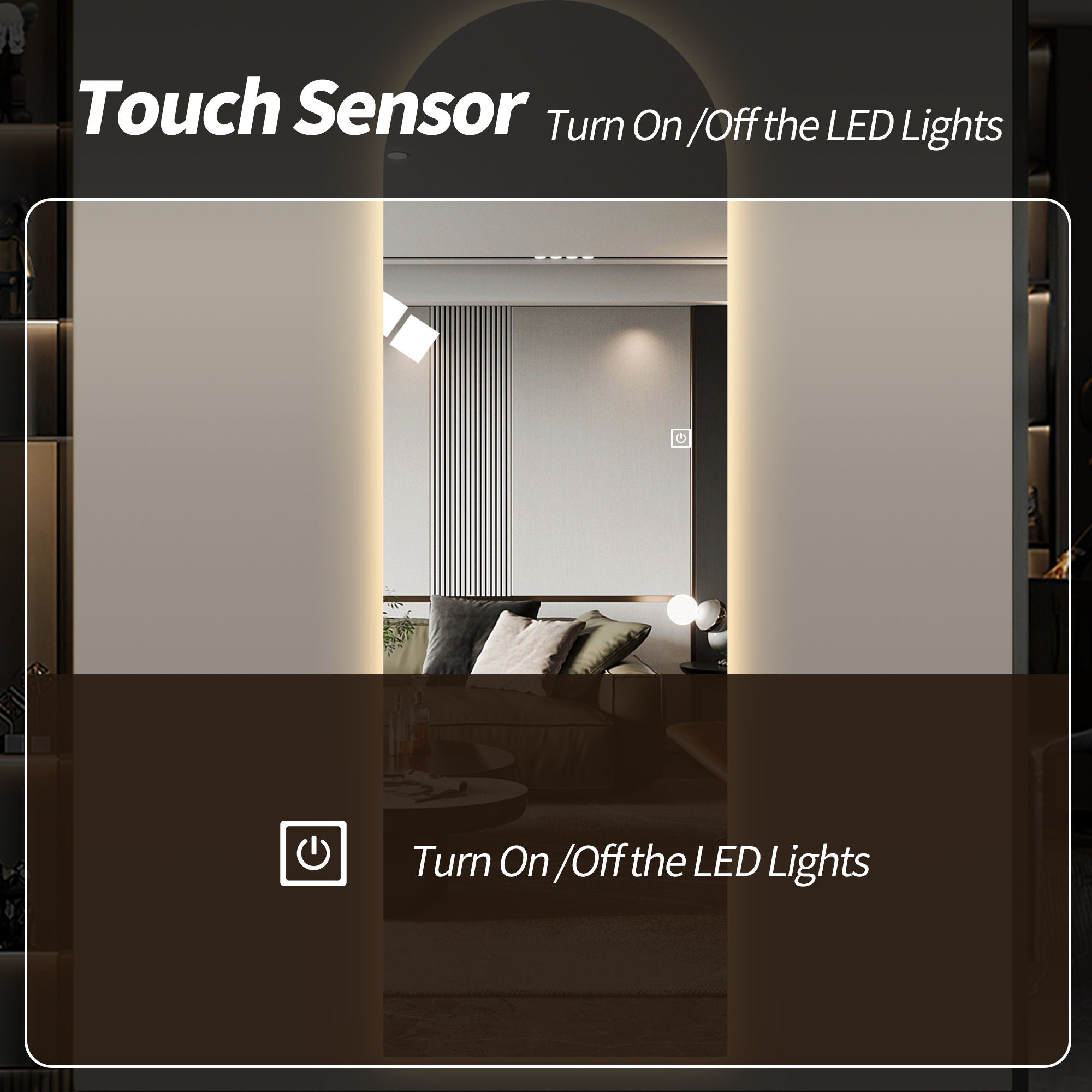 LED Full Length Wall Mirror With Symmetrical Arch Design, 3 Color Dimmable Lighting - Silver