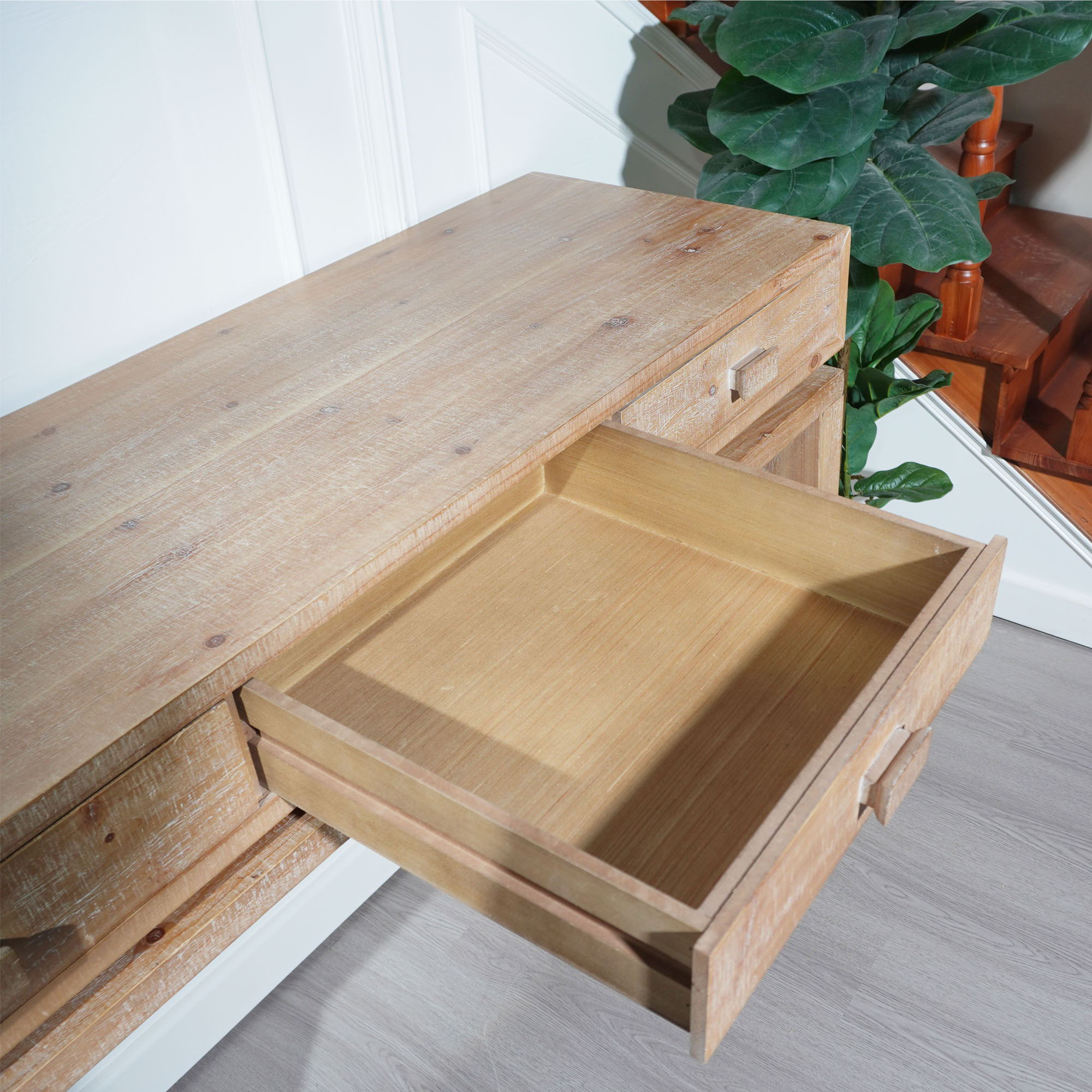 Rustic Wood Console Table With 3 Drawers Entryway Table For Hallway, Foyer, Or Office - Natural / Natural & Light Brown / Natural Wood / Natural Wood Wash / Natural / Rustic