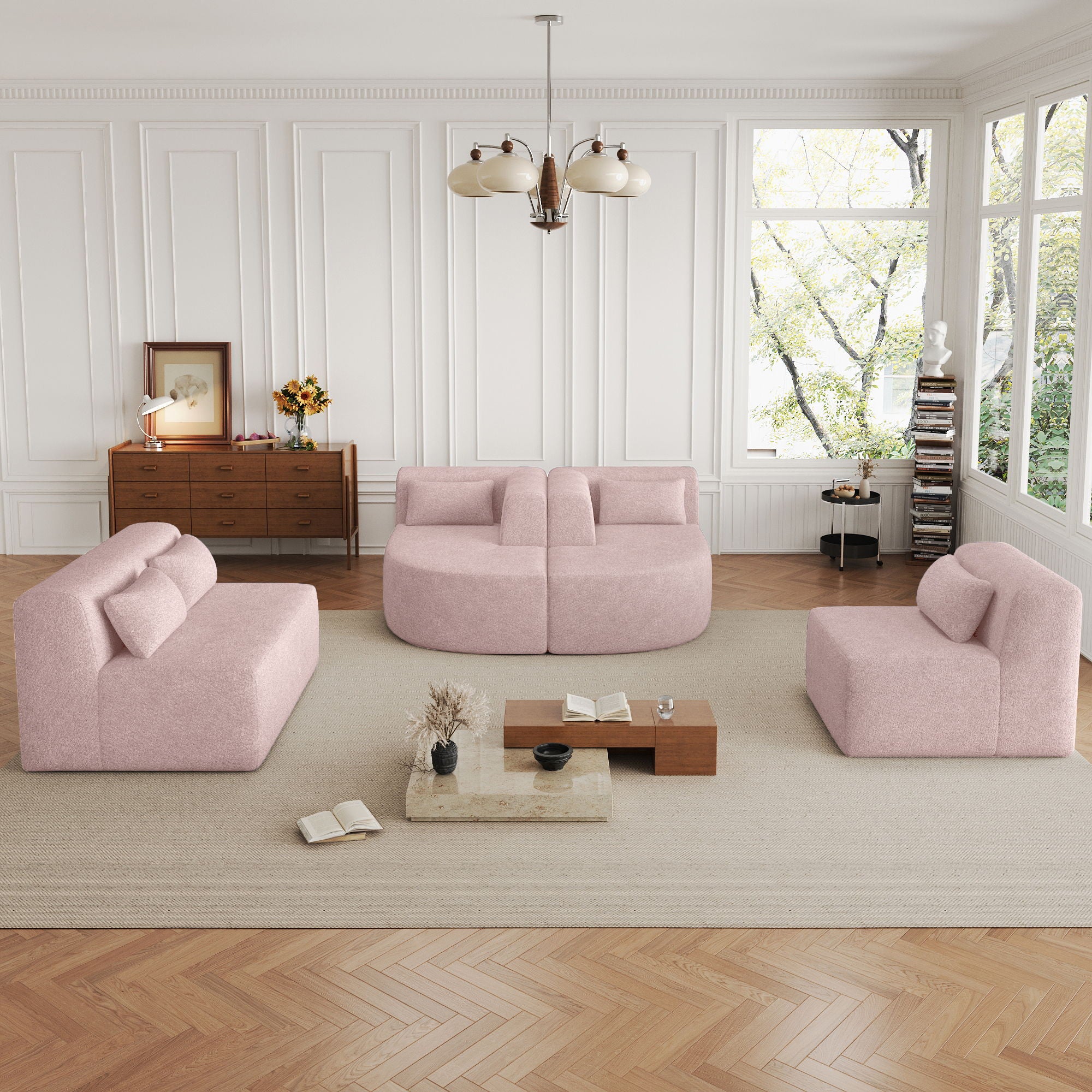Upholstered Sofa Free Combined Sofa Couch With 2 Chaise Lounge And Five Back Pillows For Living Room