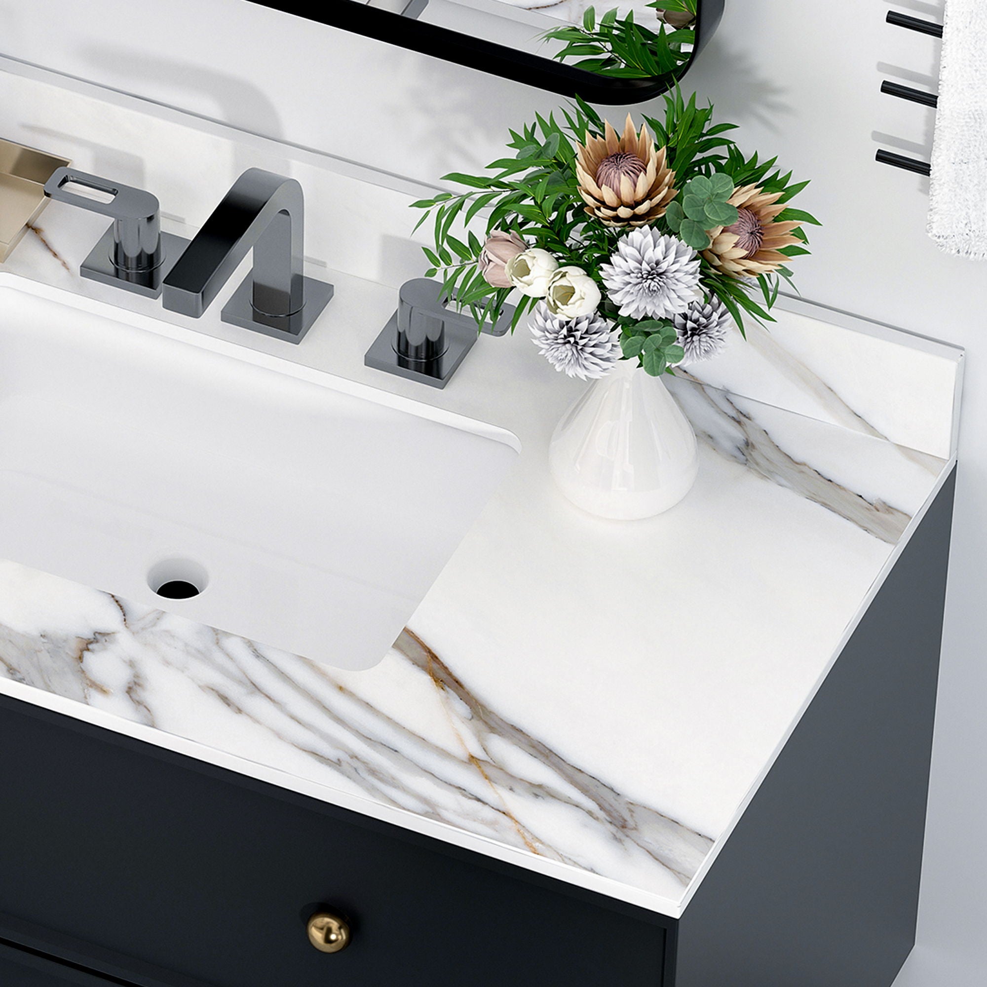 Vanity Top With Undermount Sink And Backsplash, Sintered Stone