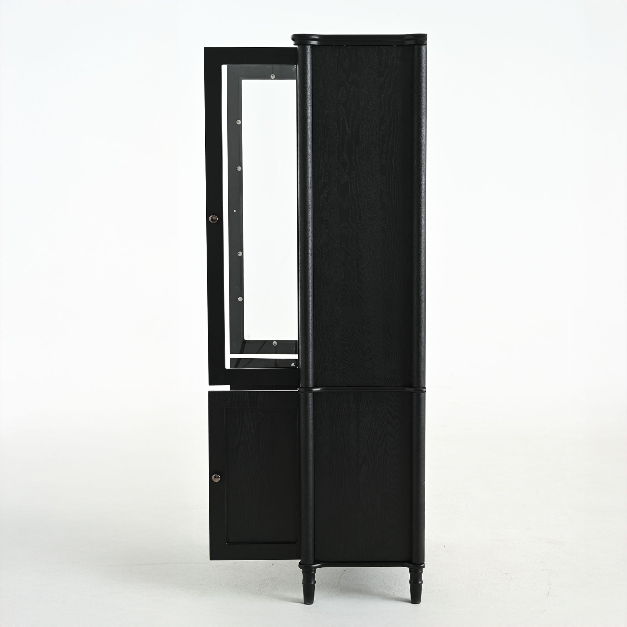 Vintage Display Cabinet With Double Glass Doors, Traditional Style For Collectibles, Ash Wood Veneer, 73.25" Tall - Black / Natural