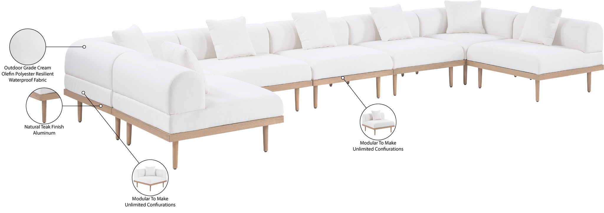 Laguna - 7 Piece Resilient Water Resistant Fabric 142" Upholstered Outdoor Patio Modular Sectional