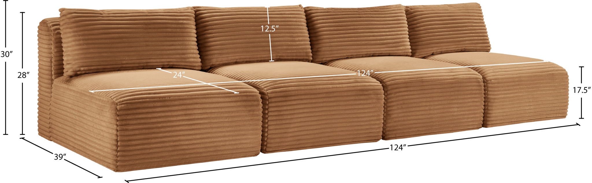 Shaggy - Fabric 4 Seat Modular Armless Sofa