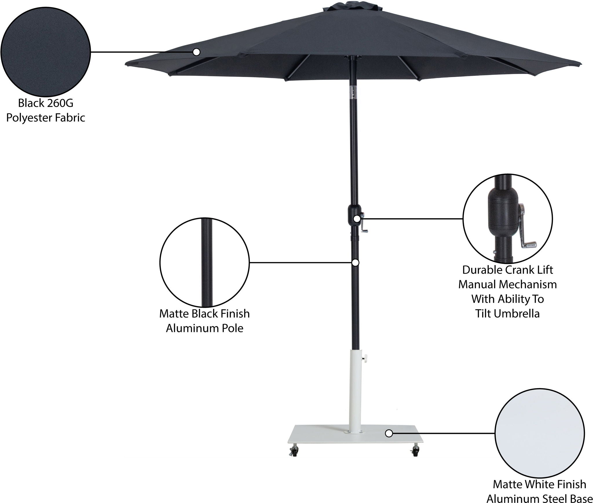 Fiji - Aluminum Patio Umbrella With Square White And Black Base