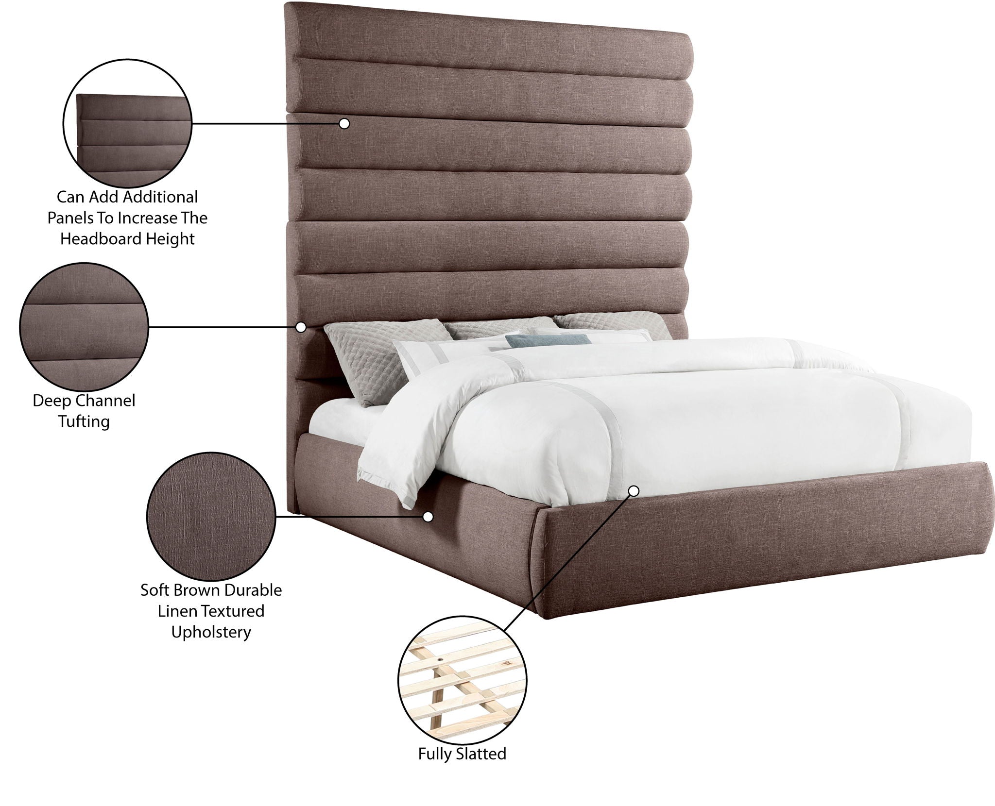 Adam - Linen Fabric Bed With 89" Headboard