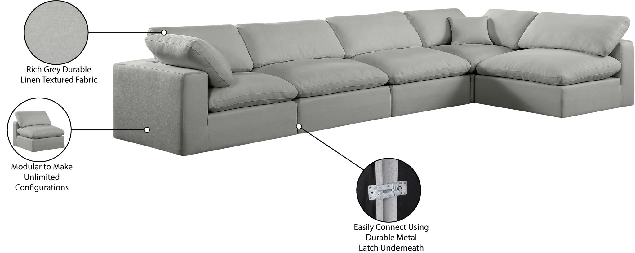 Comfy - 5 Piece Linen Modular Sectional