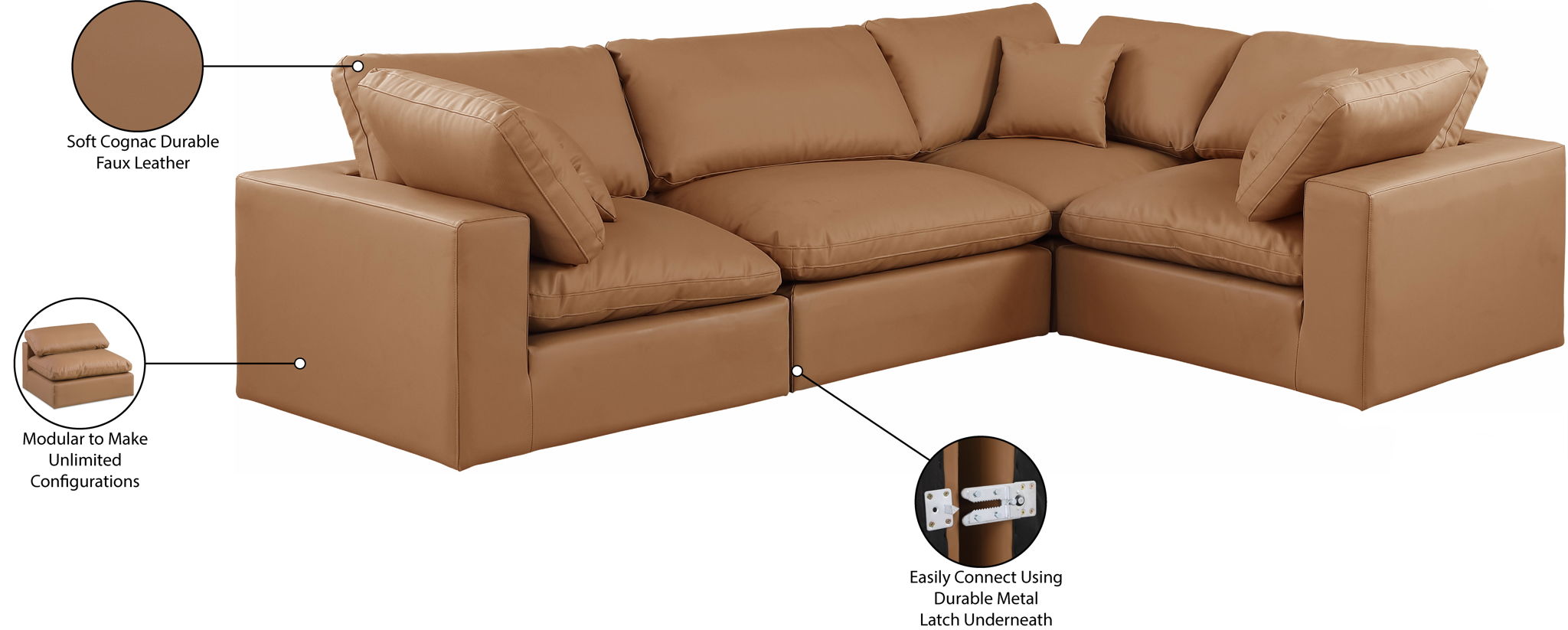 Comfy - 4 Piece Faux Leather Modular Sectional