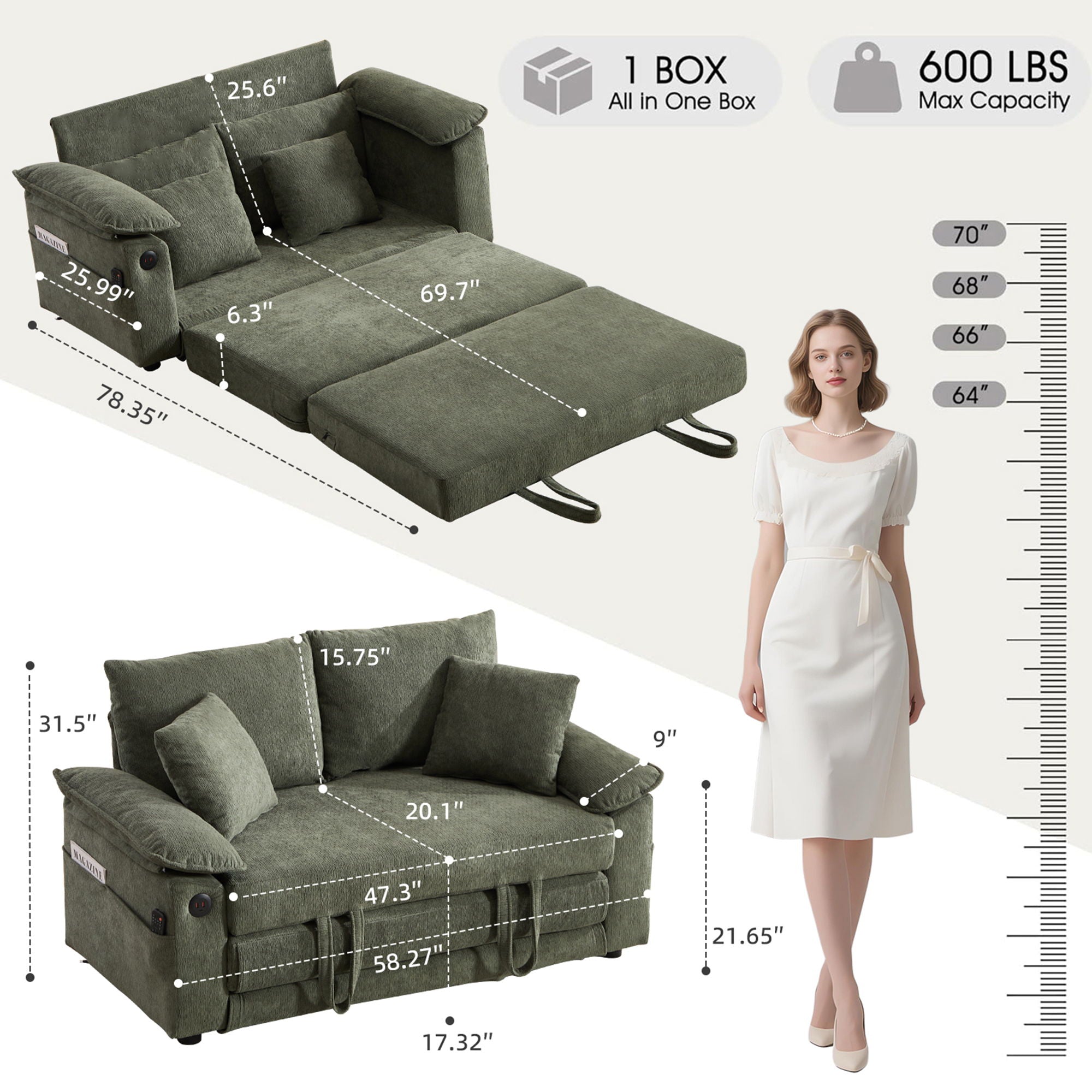 Upholstered Futon Convertible Floor Sofa Bed