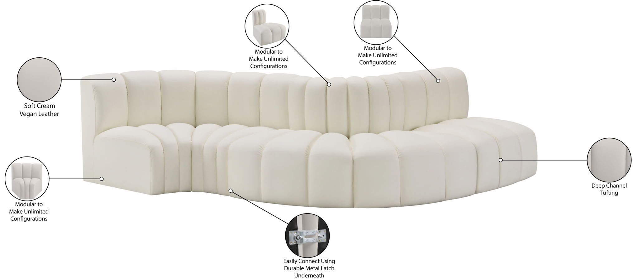 Arc - Faux Leather 5 Piece Modular Sofa