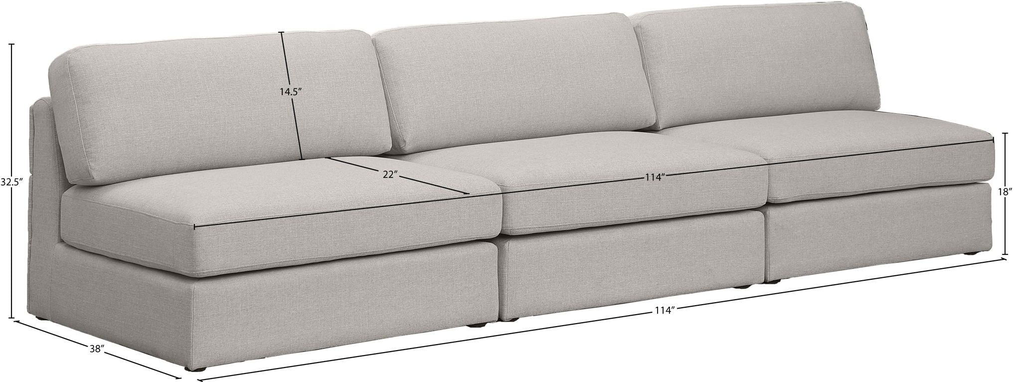 Beckham - Modular 3 Seat Armless Sofa