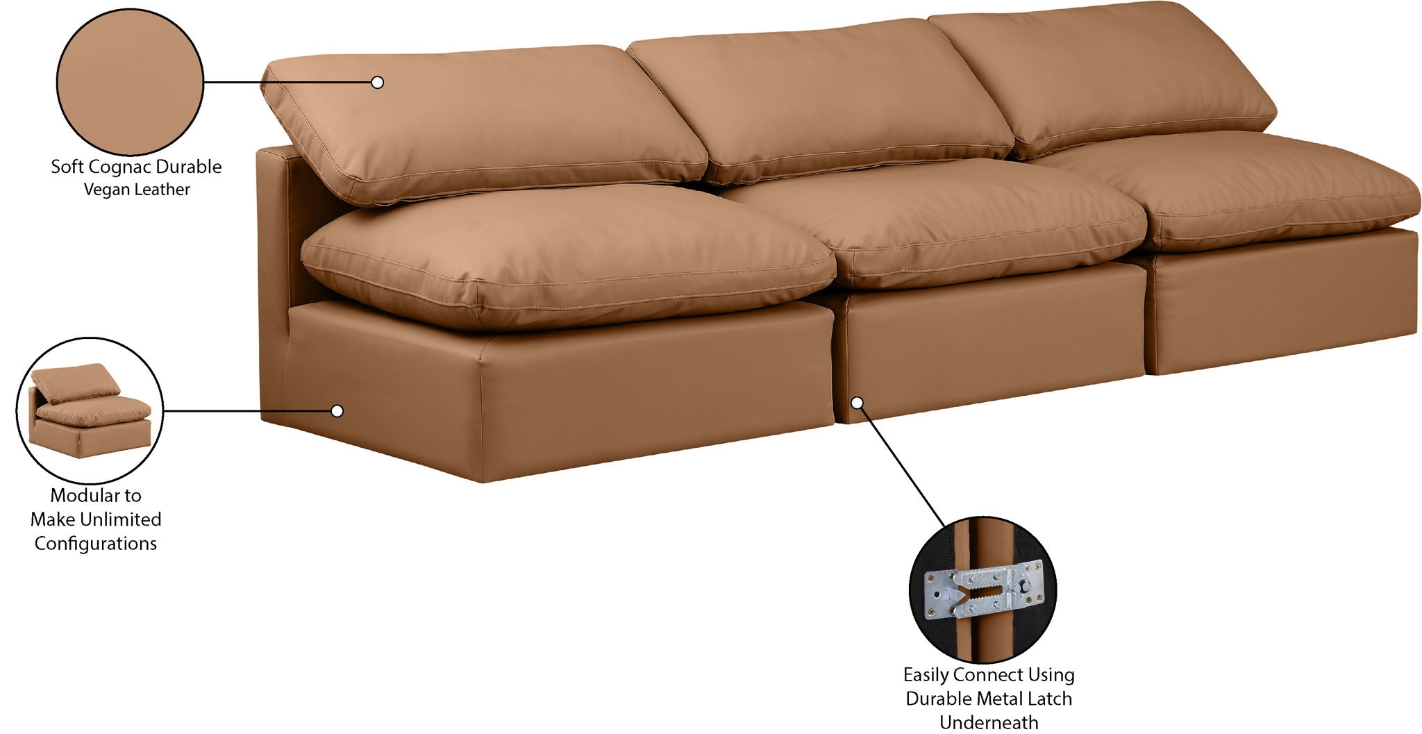 Indulge - Faux Leather 3 Seat Modular Armless Sofa
