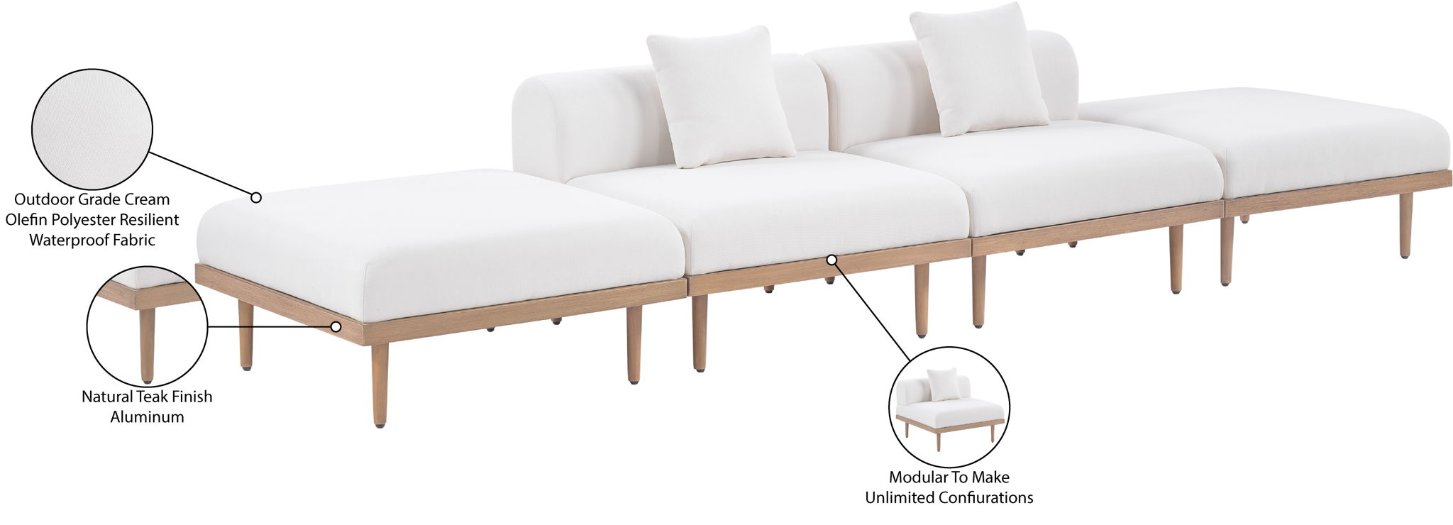 Laguna - 4 Piece 142" Outdoor Patio Armless Modular Sofa With 2 Backless Seats