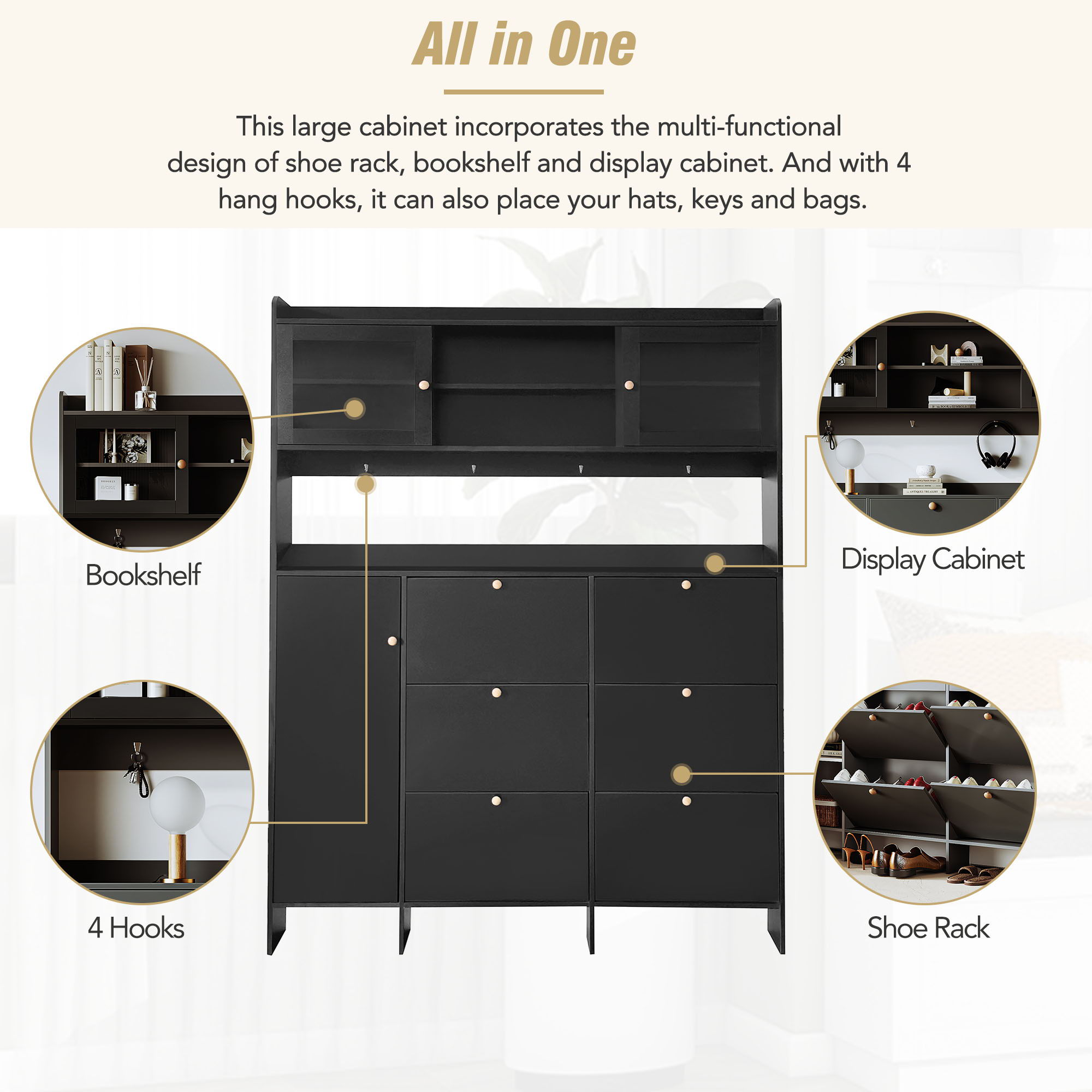 On Trend Multifunctional Tipping Bucket Shoe Cabinet With Storage Shelf & 6 Flip Drawers
