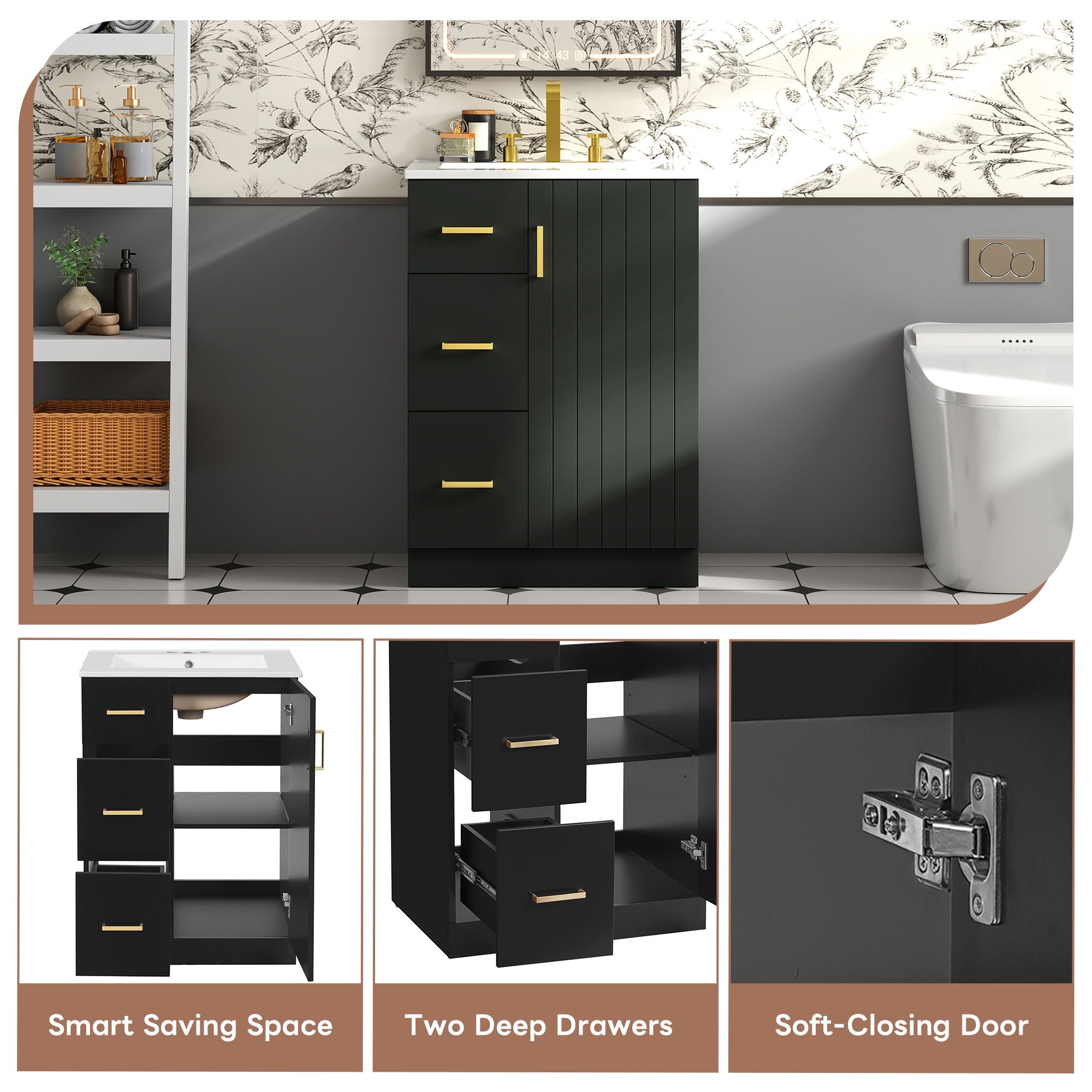Bathroom Vanity With Under Mount Sink, 2 Drawers And Soft Closing Door